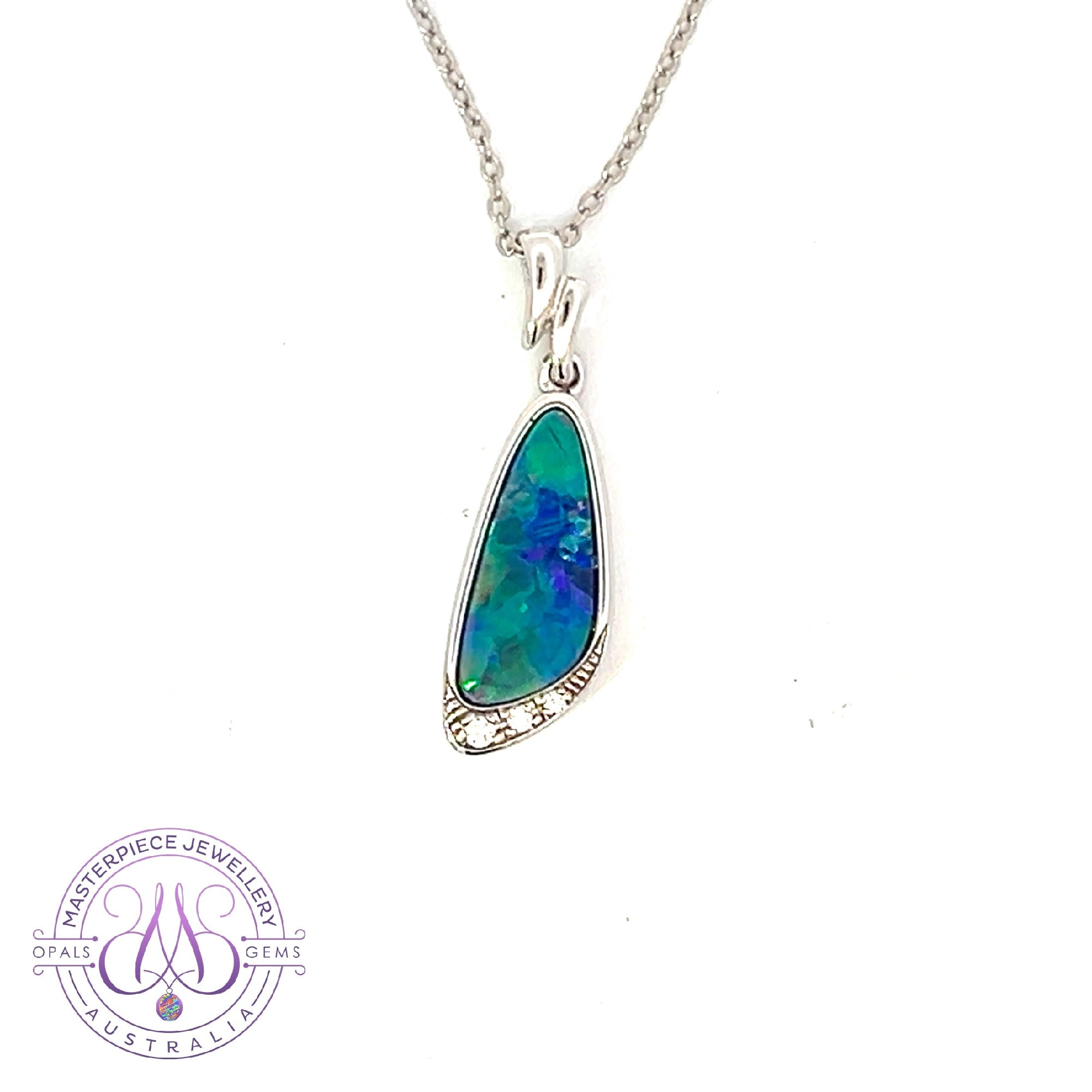 Sterling Silver Opal doublet Triangle shape with cz Pendant