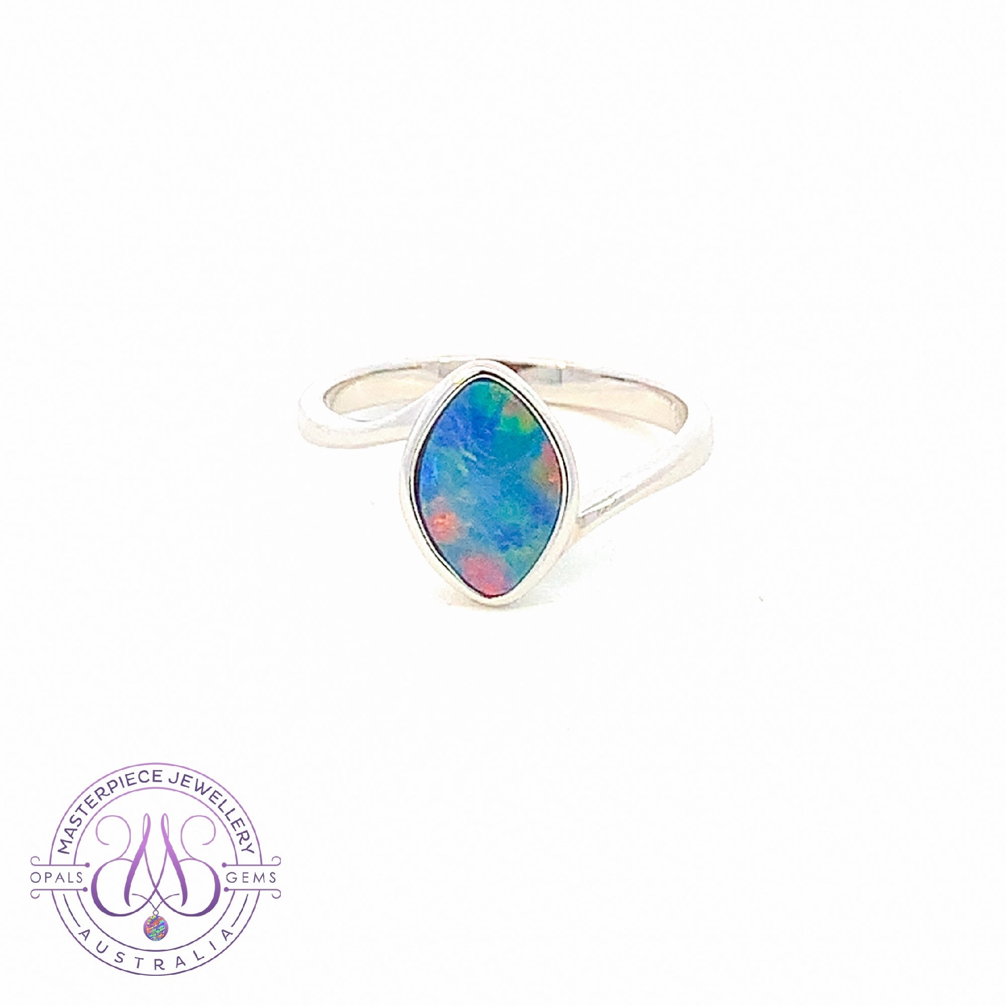 Sterling Silver diamond shape Opal doublet solitaire ring