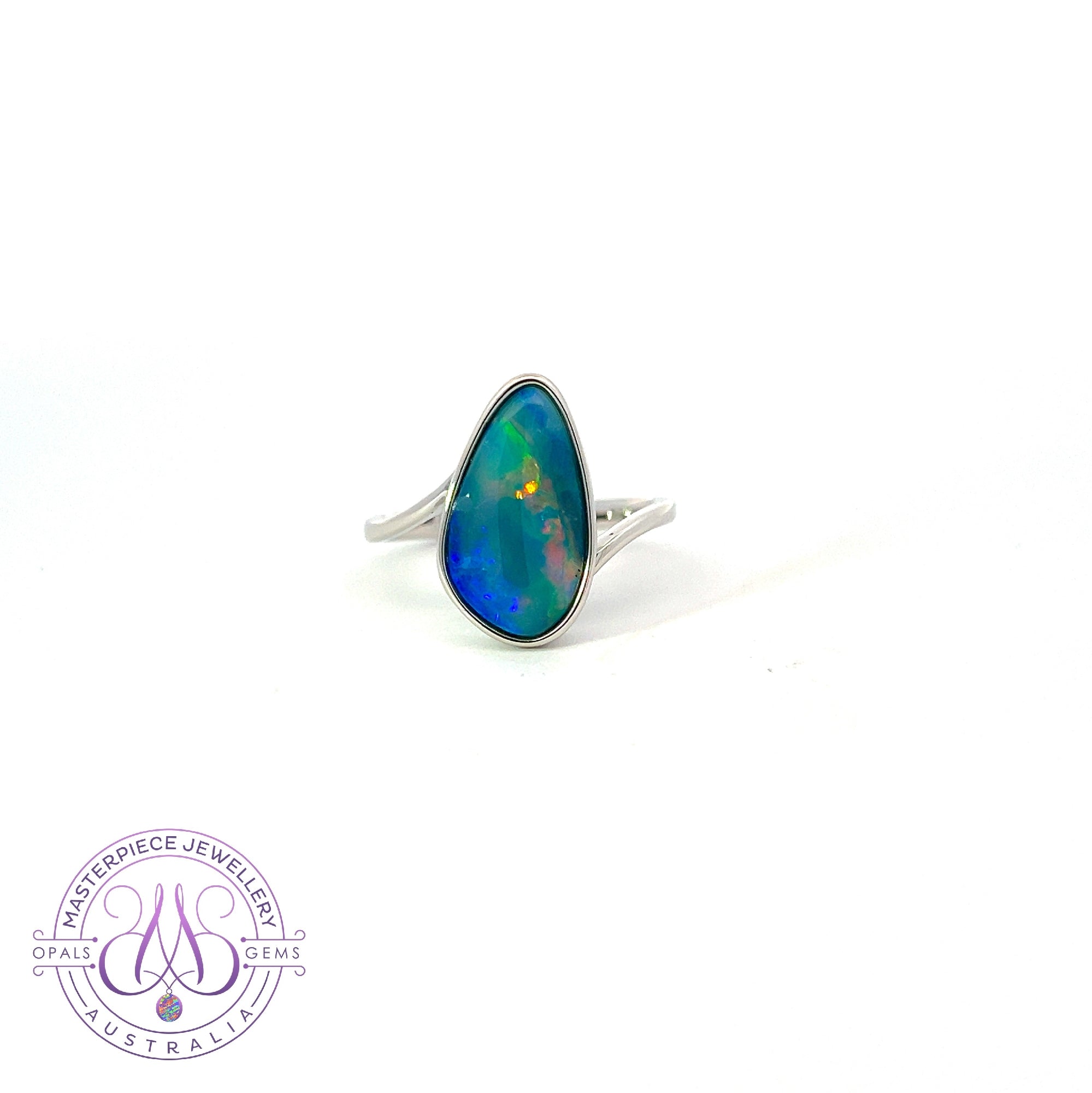 Sterling Silver Opal doublet solitaire pear shape ring