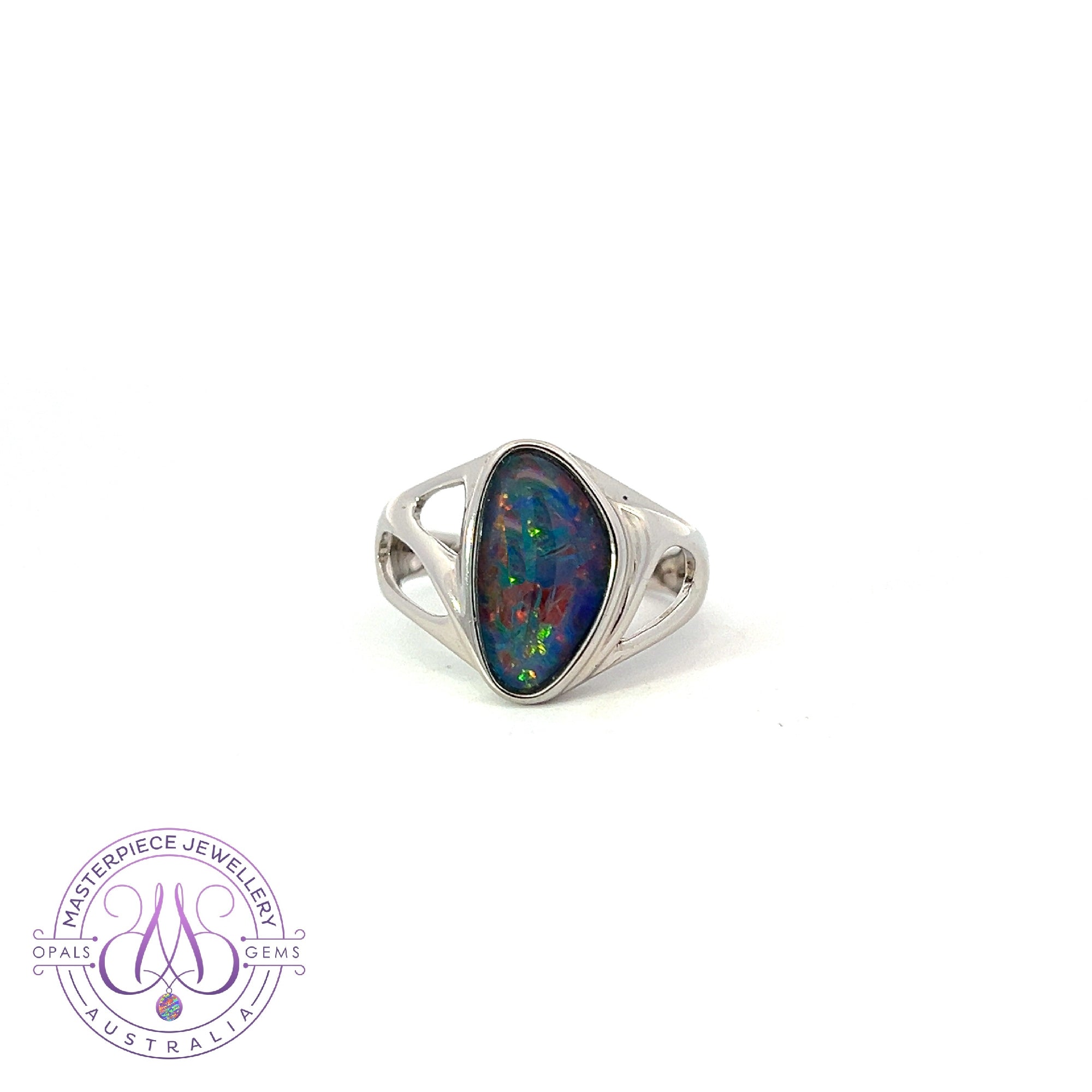 Sterling Silver open cut Opal triplet freeform ring