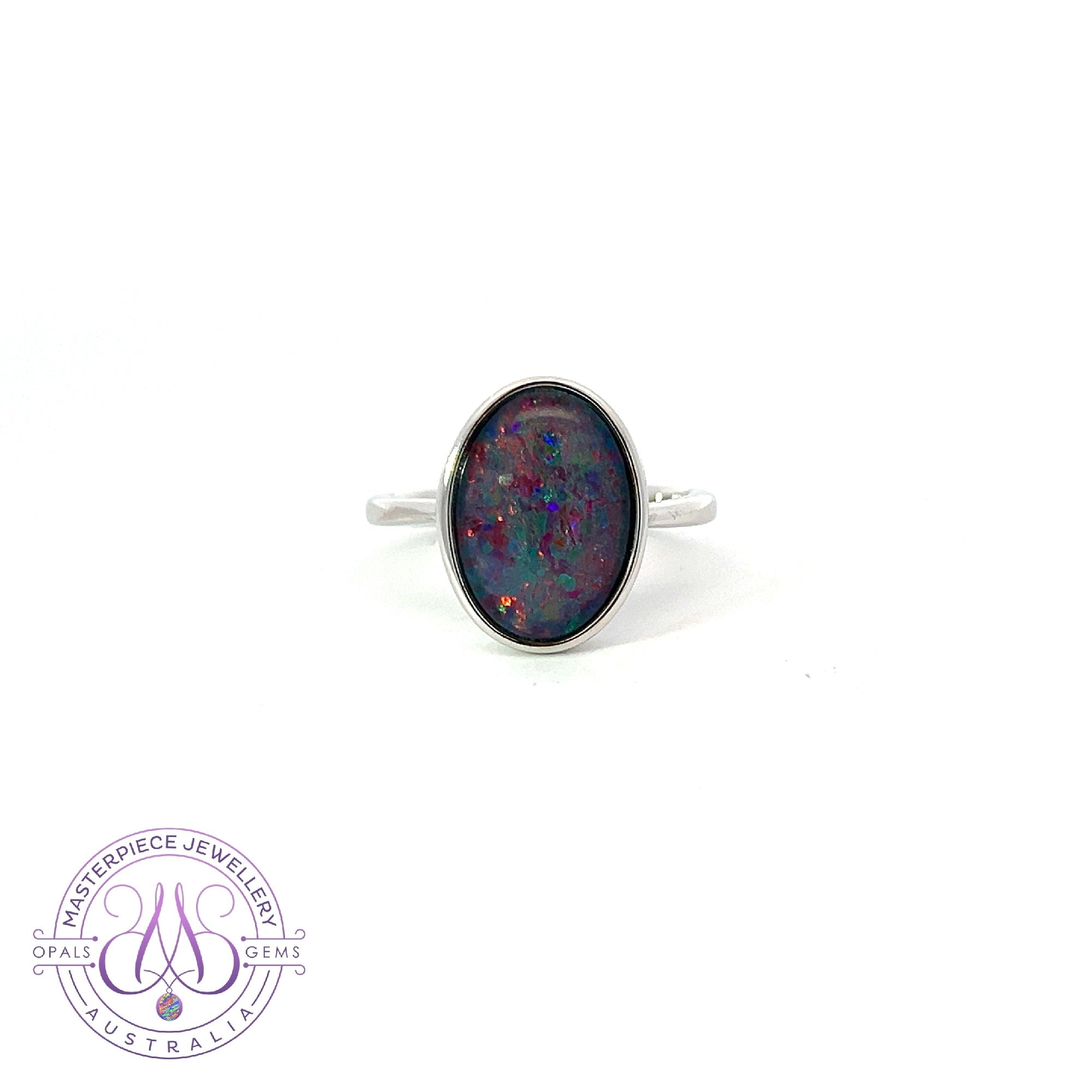 Sterling Silver Oval shape 14x10mm Solitaire ring Opal triplet