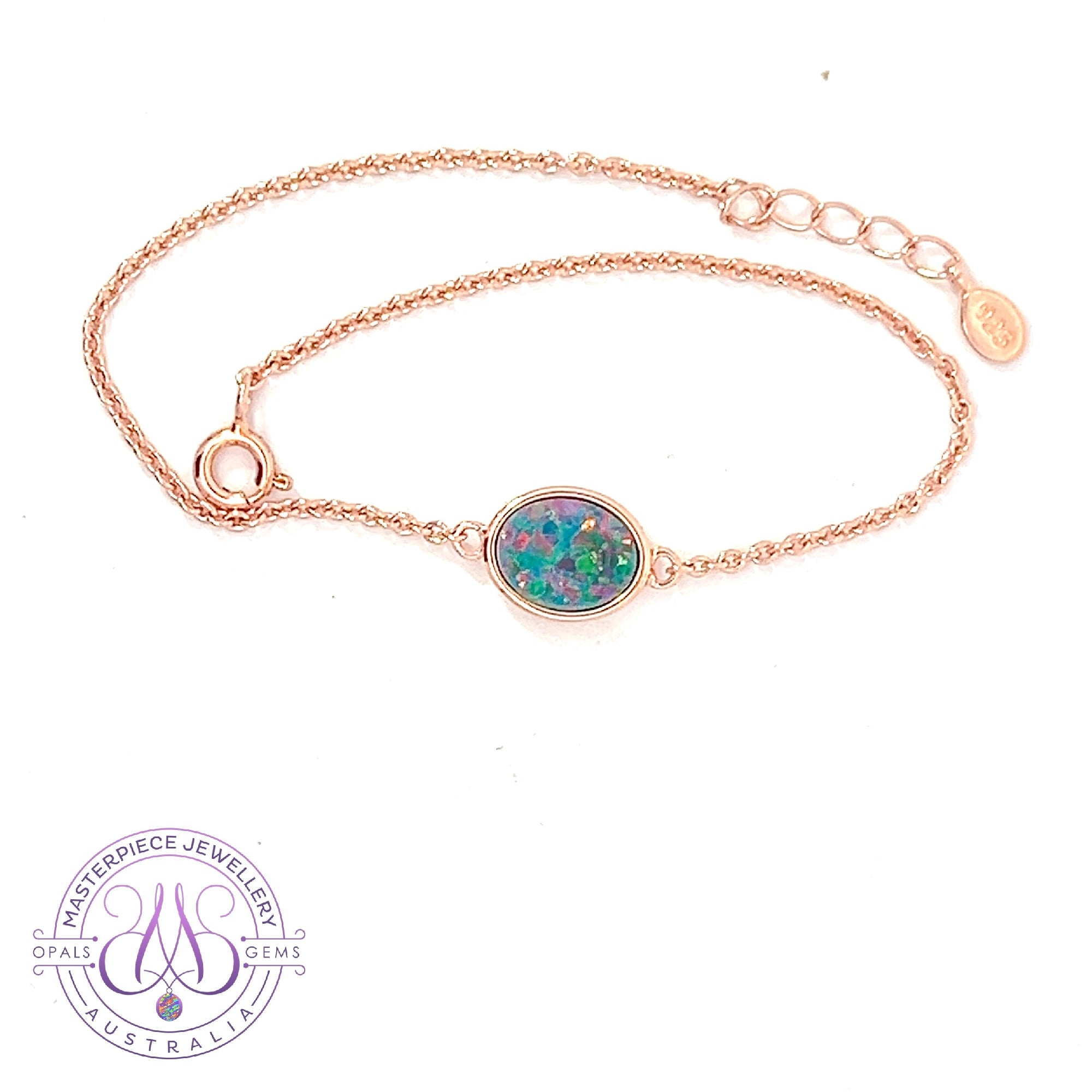 Rose Gold Plated Silver Oval Opal doublet bracelet