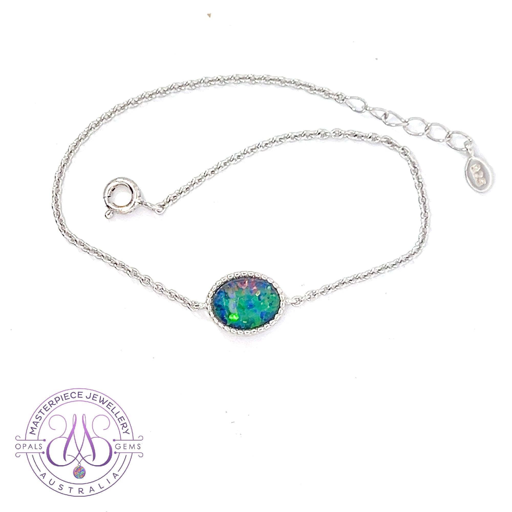 Sterling Silver Oval Opal triplet solitaire bracelet