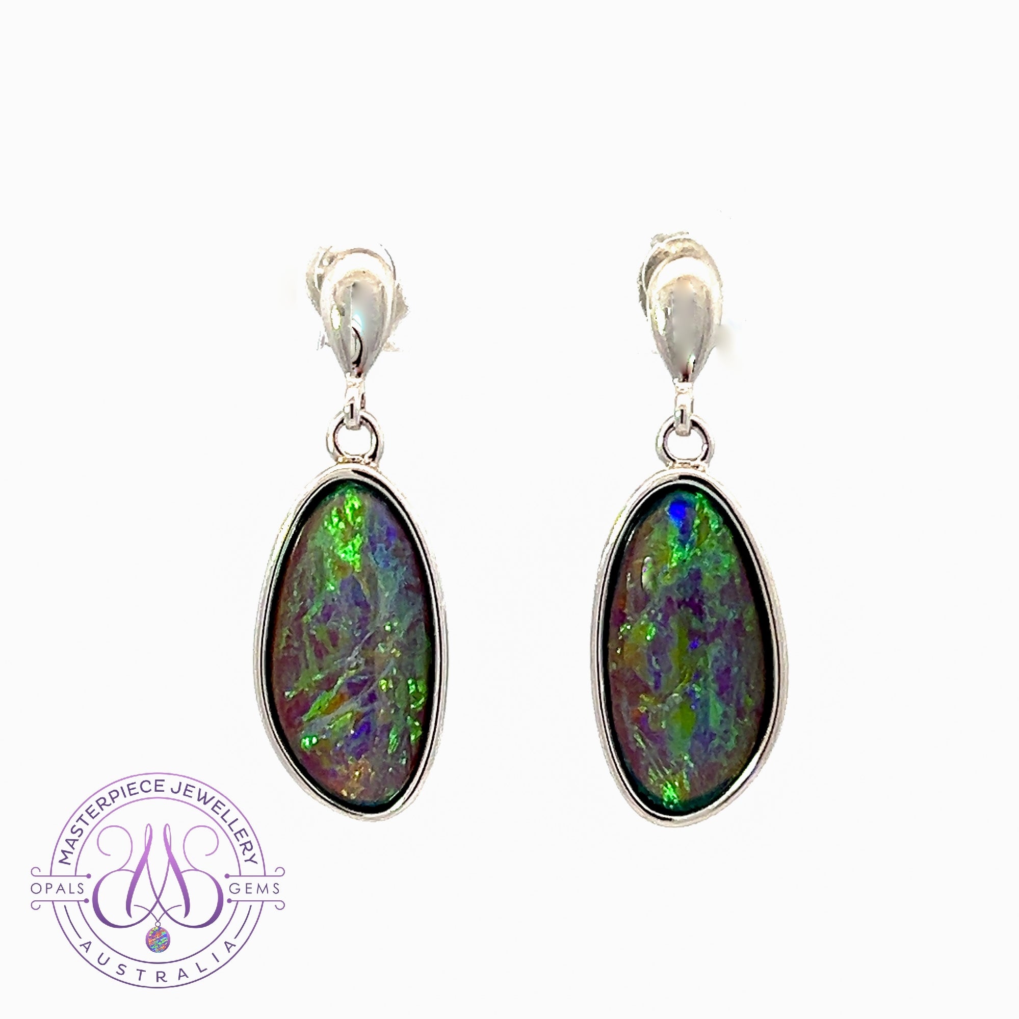 Sterling Silver dangling large Opal triplet earrings freeform