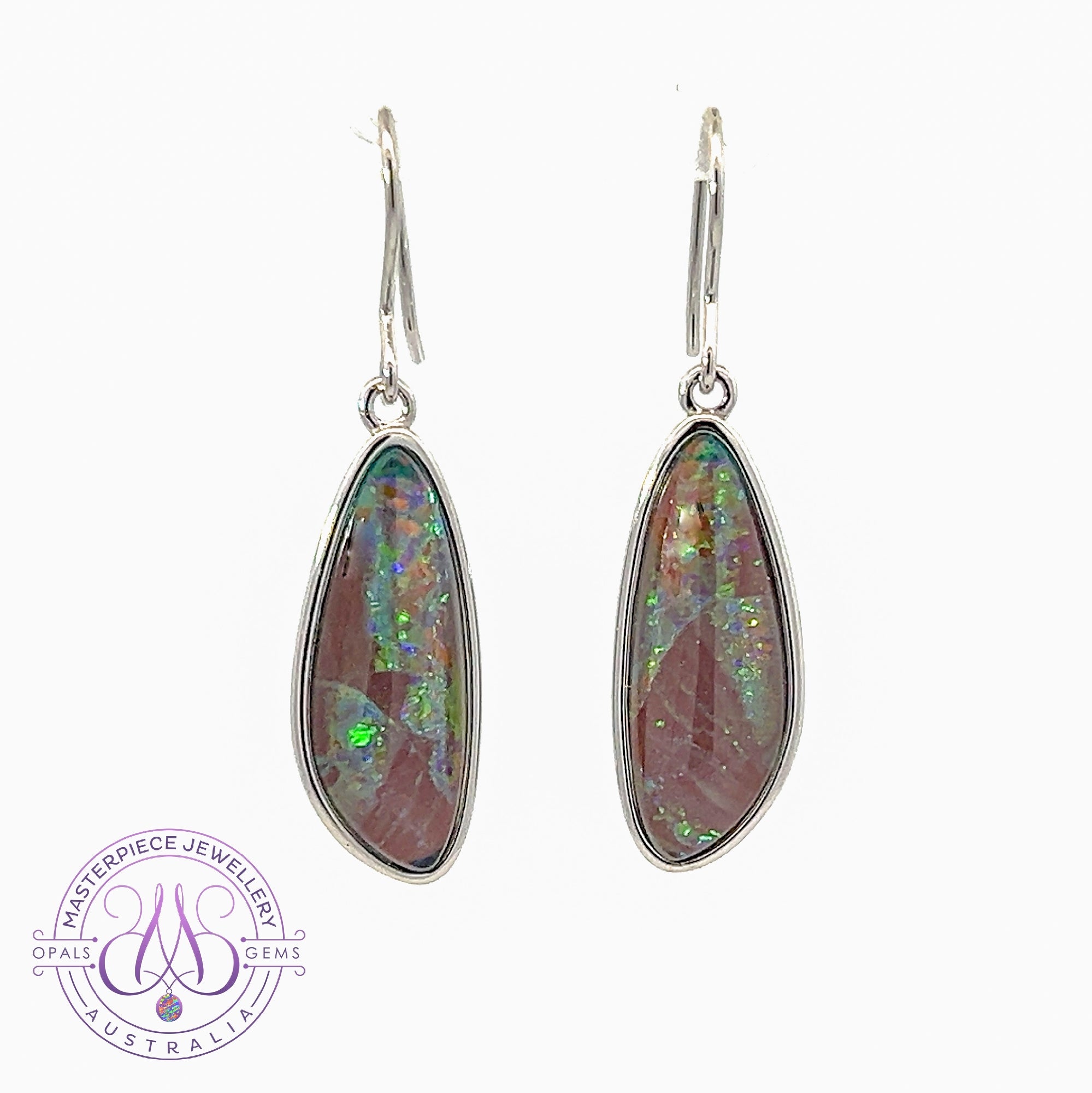 Sterling silver large dangling Opal triplet earrings