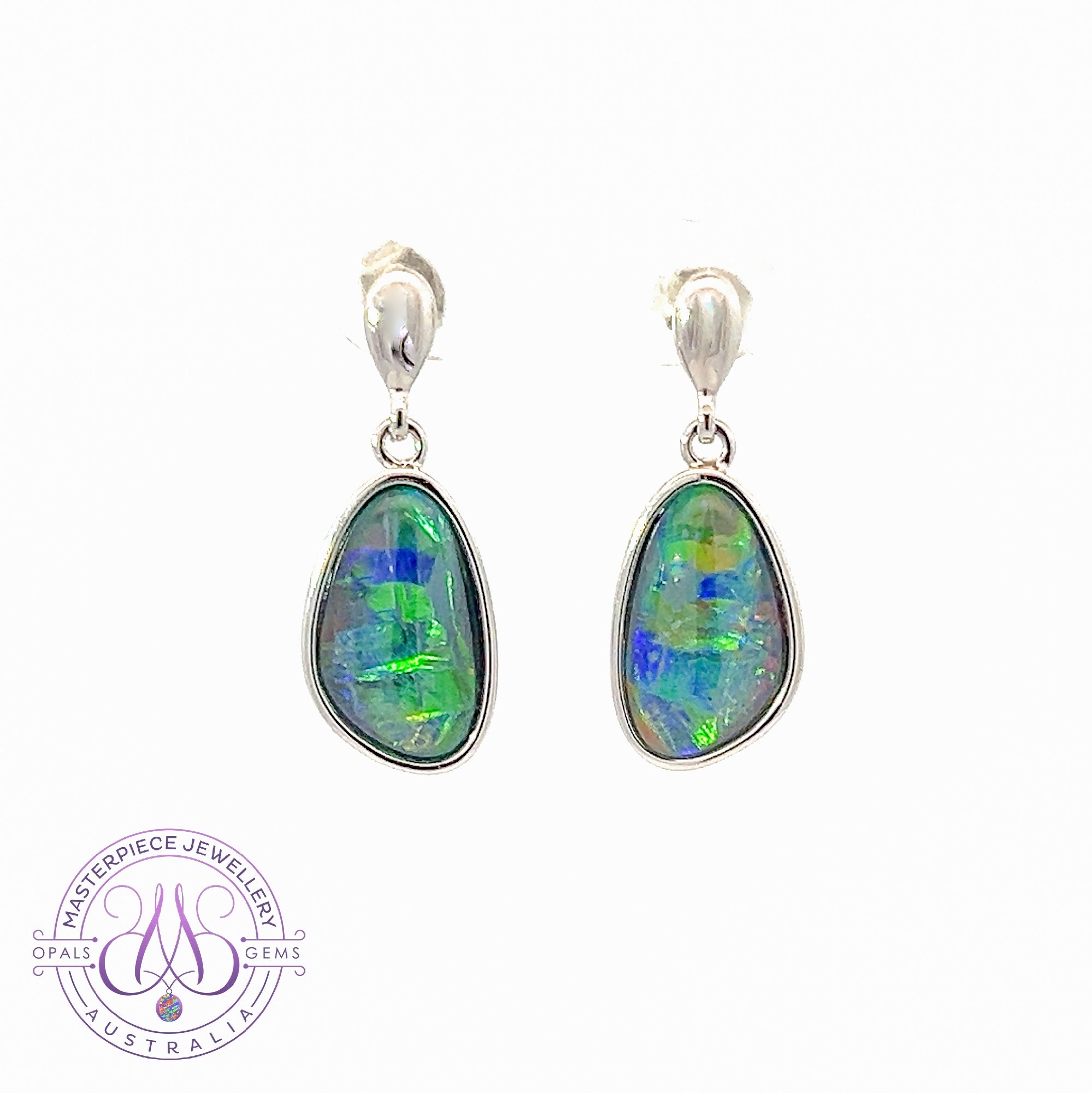 Sterling Silver dangling freeform Opal triplets earrings