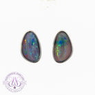 Sterling Silver freeform Red Green Blue Opal triplet large studs