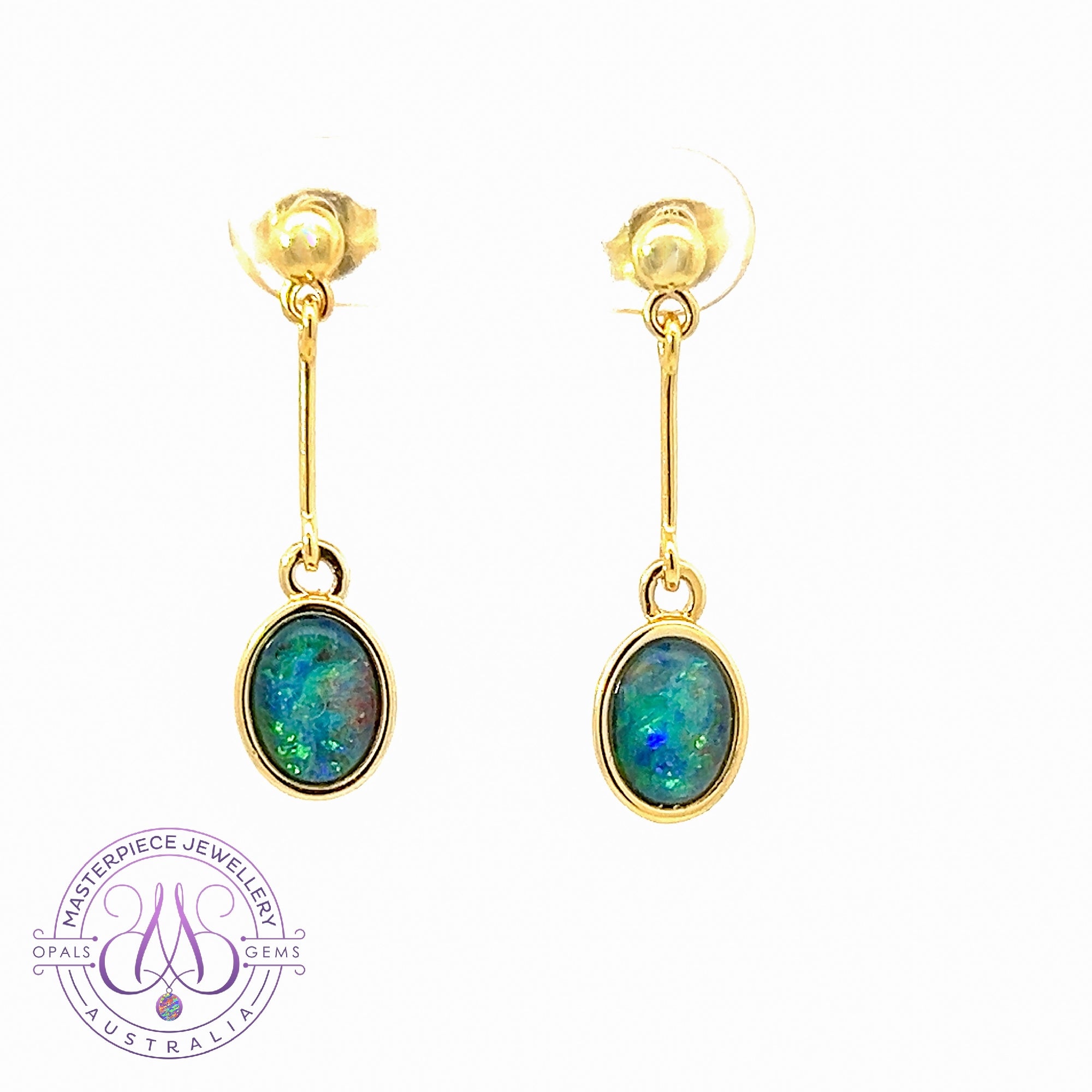 Gold plated silver drop Opal triplet earrings Oval 8x6mm