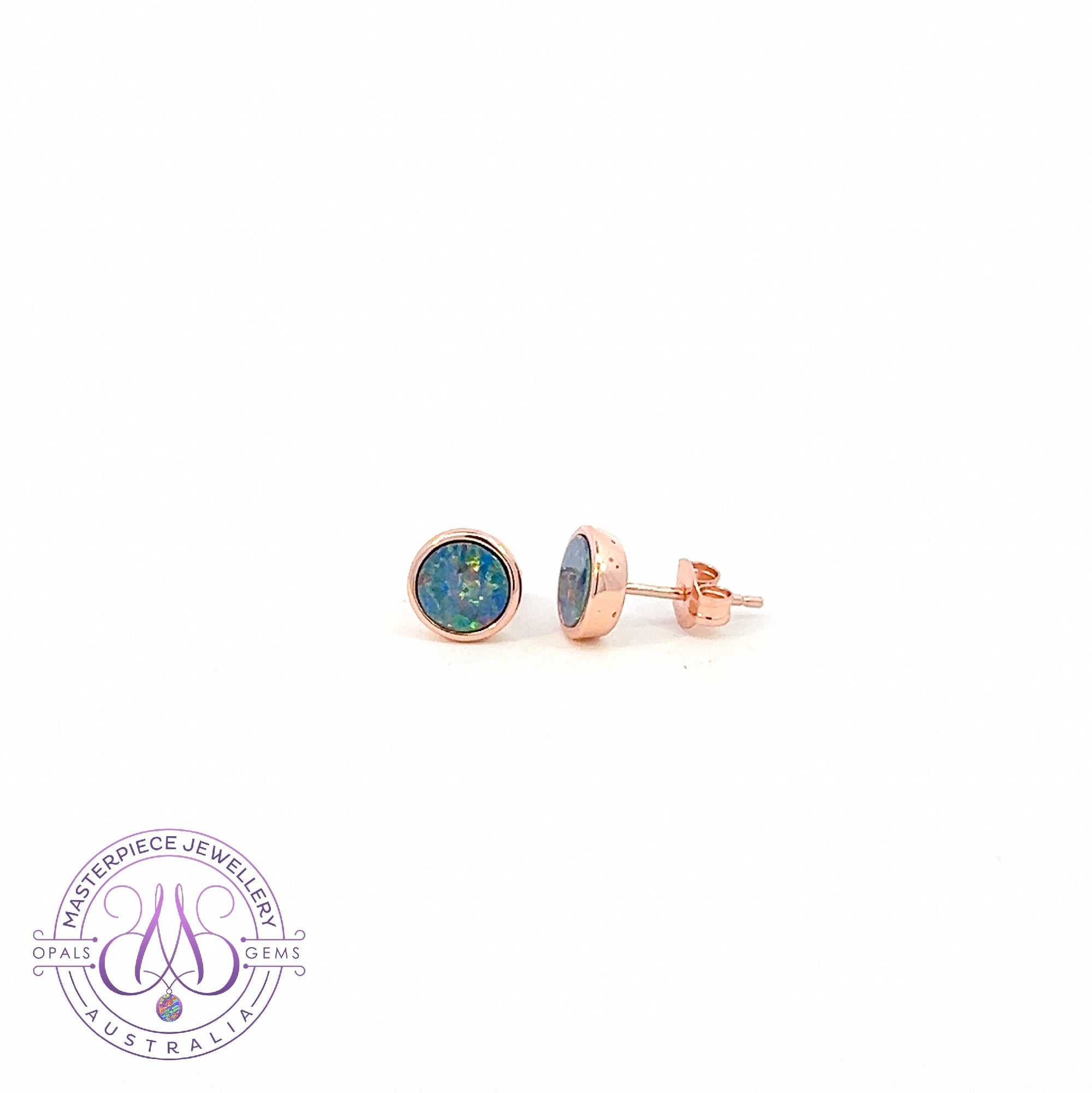 Rose Gold plated Silver Round Opal doublet studs