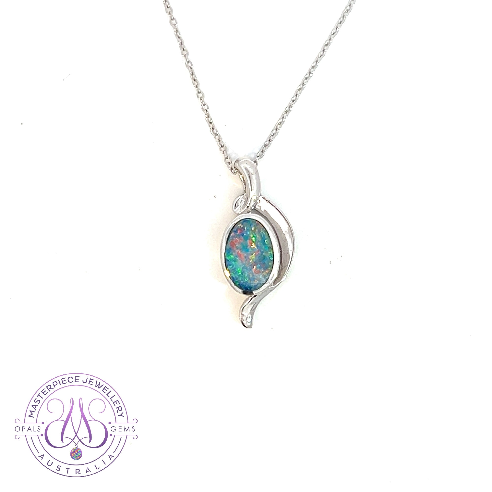 Sterling Silver swirl drop pendant Oval Opal doublet pendant