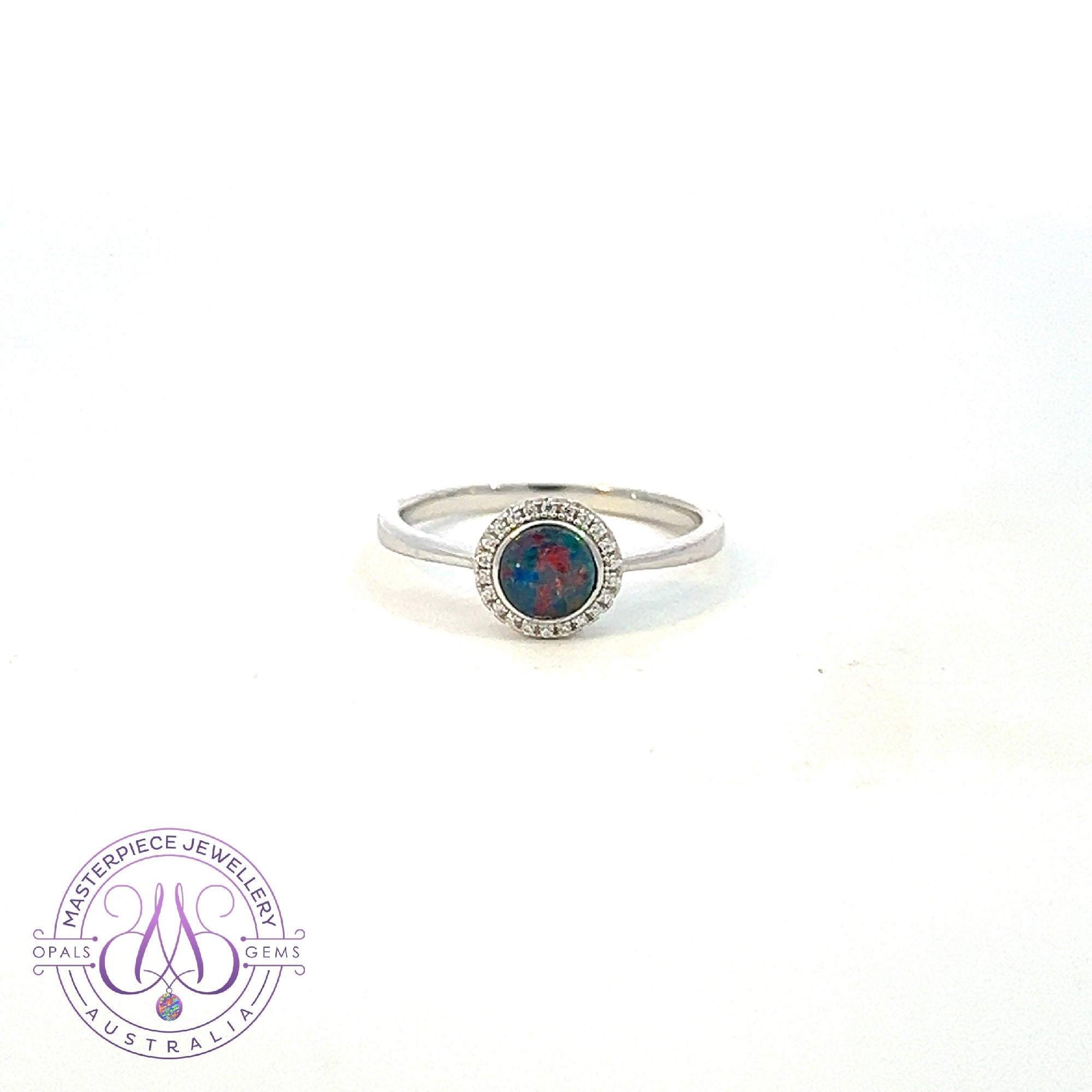 Sterling Silver Round Opal doublet 6mm halo ring