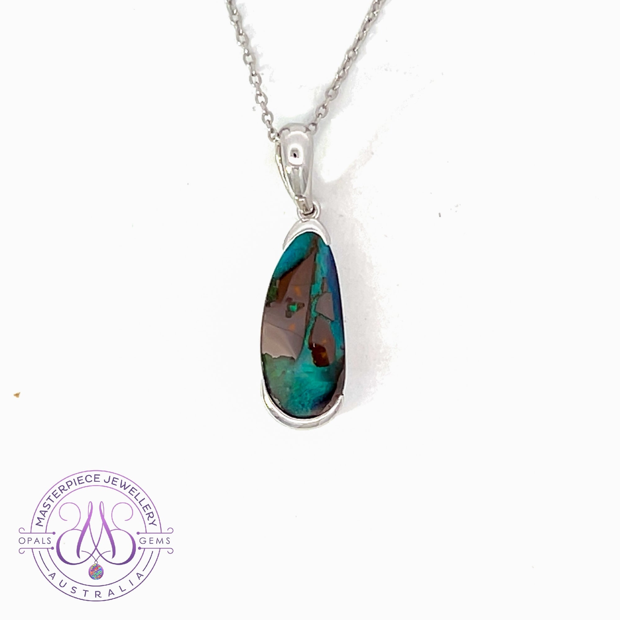 Sterling Silver half bezel Boulder Opal pendant