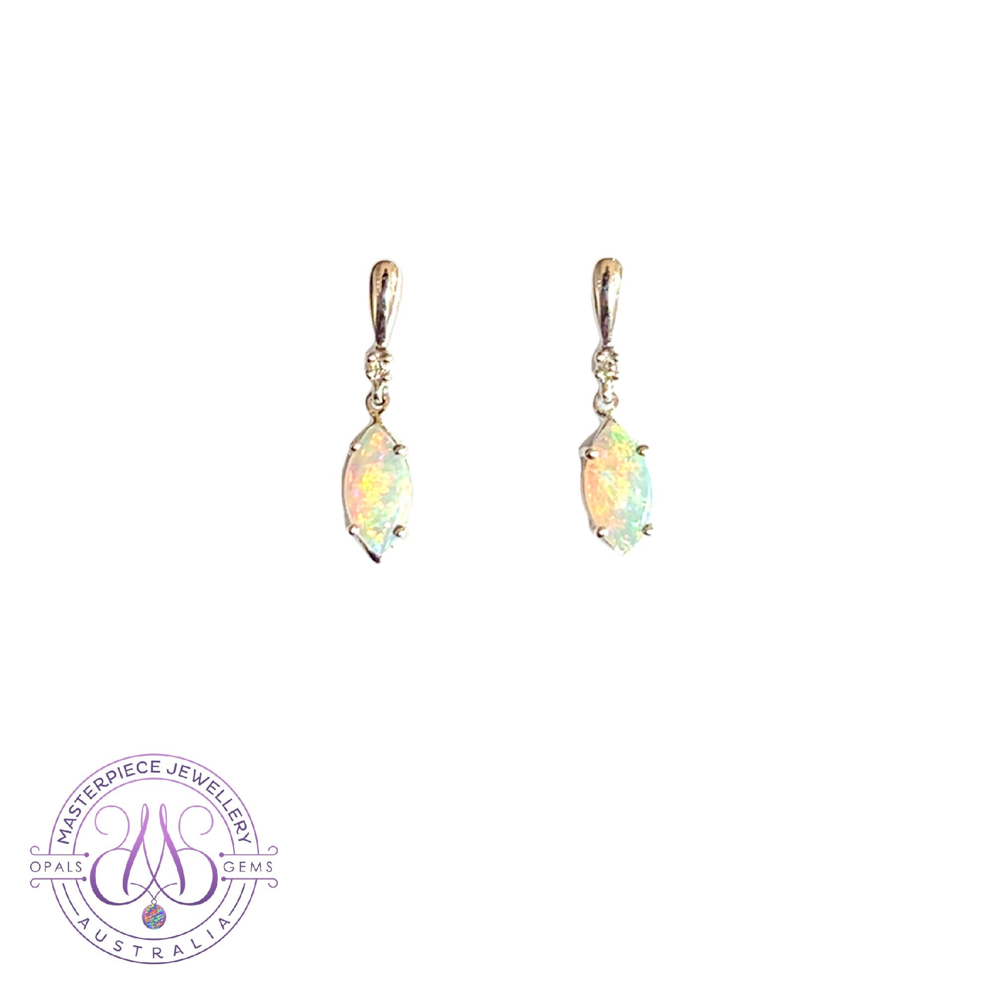 14kt White Gold Marquise cut Crystal Opal dangling earrings