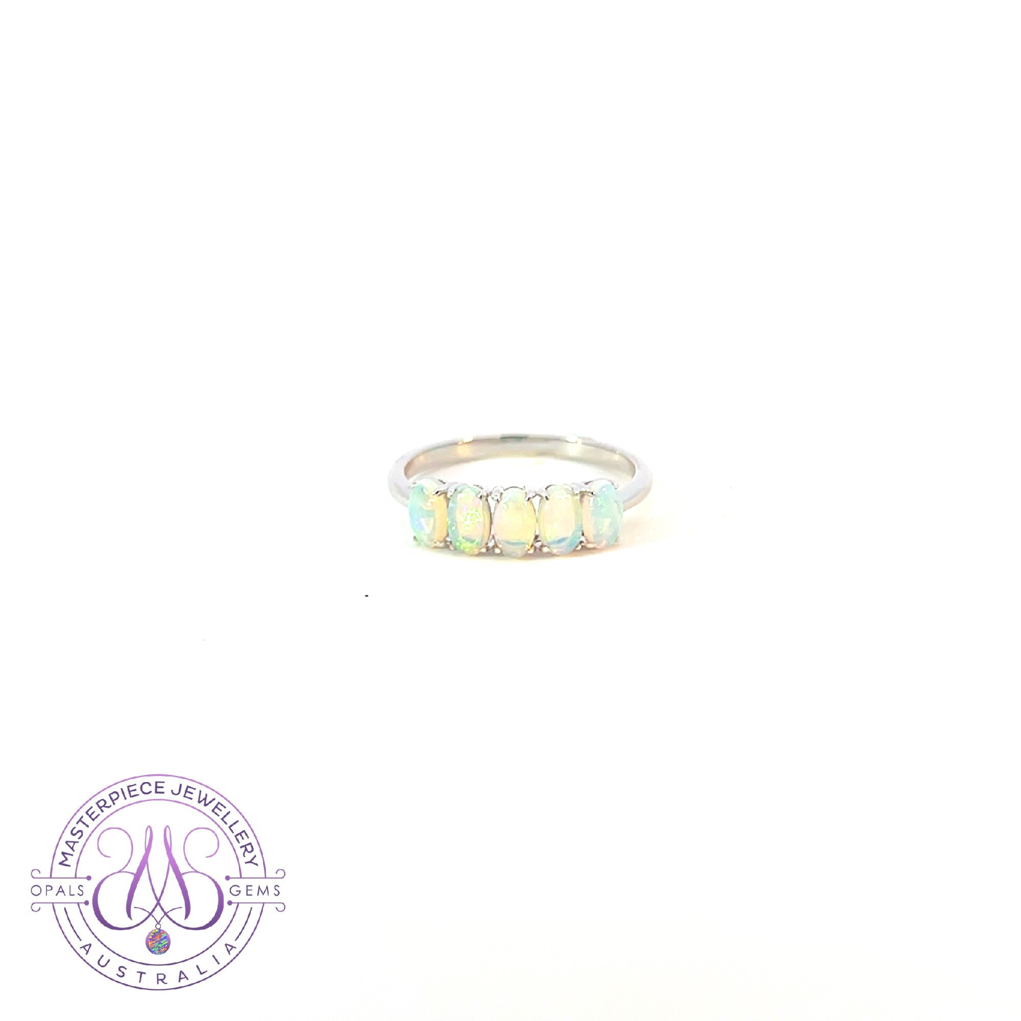 14kt White Gold Crystal Opal 0.76ct half eternity band  