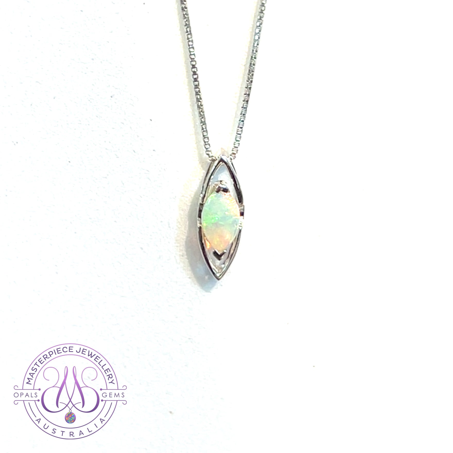 9kt White Gold Marquise Crystal Opal 8x4mm pendant