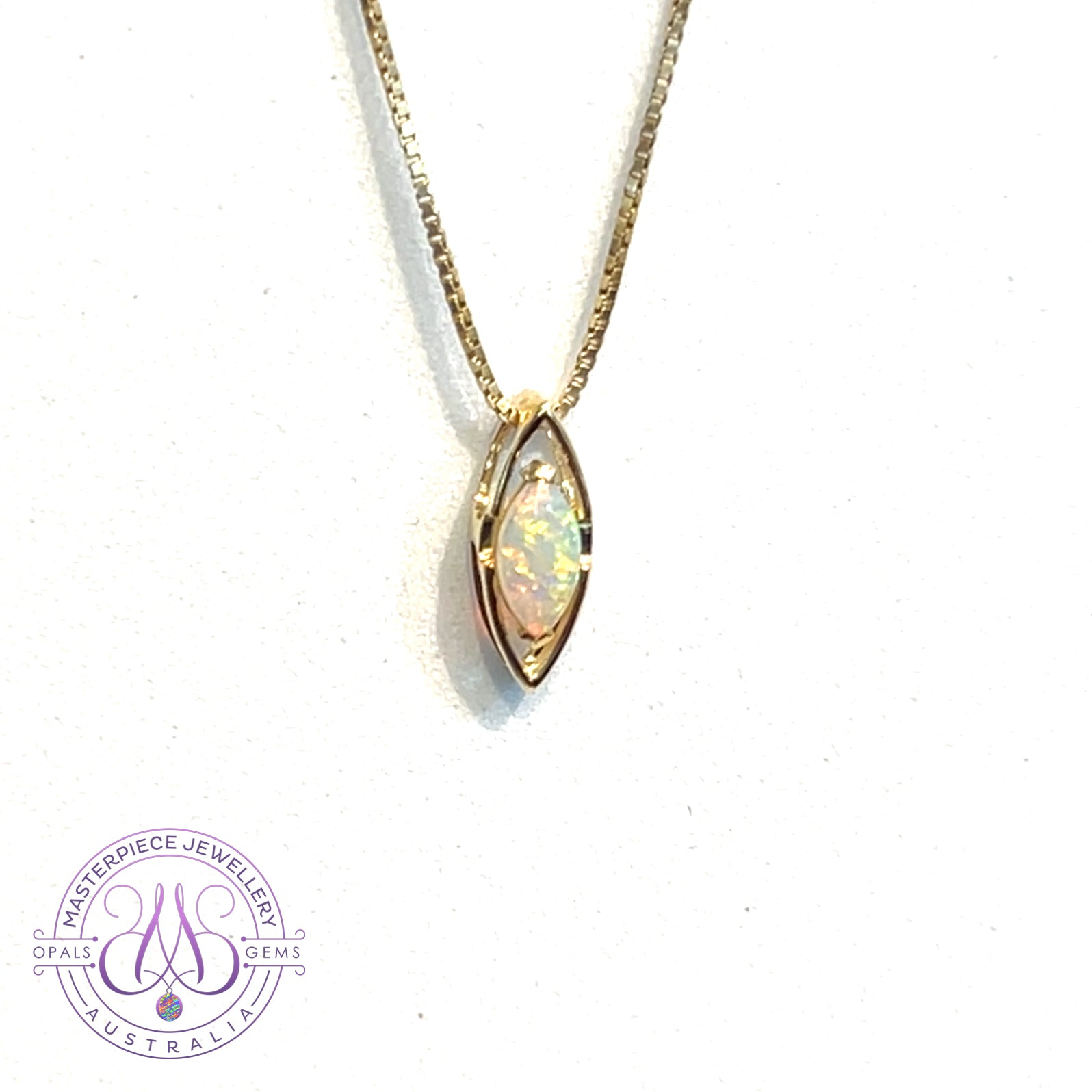 9kt Yellow Gold marquise shape Crystal Opal 0.29ct pendant