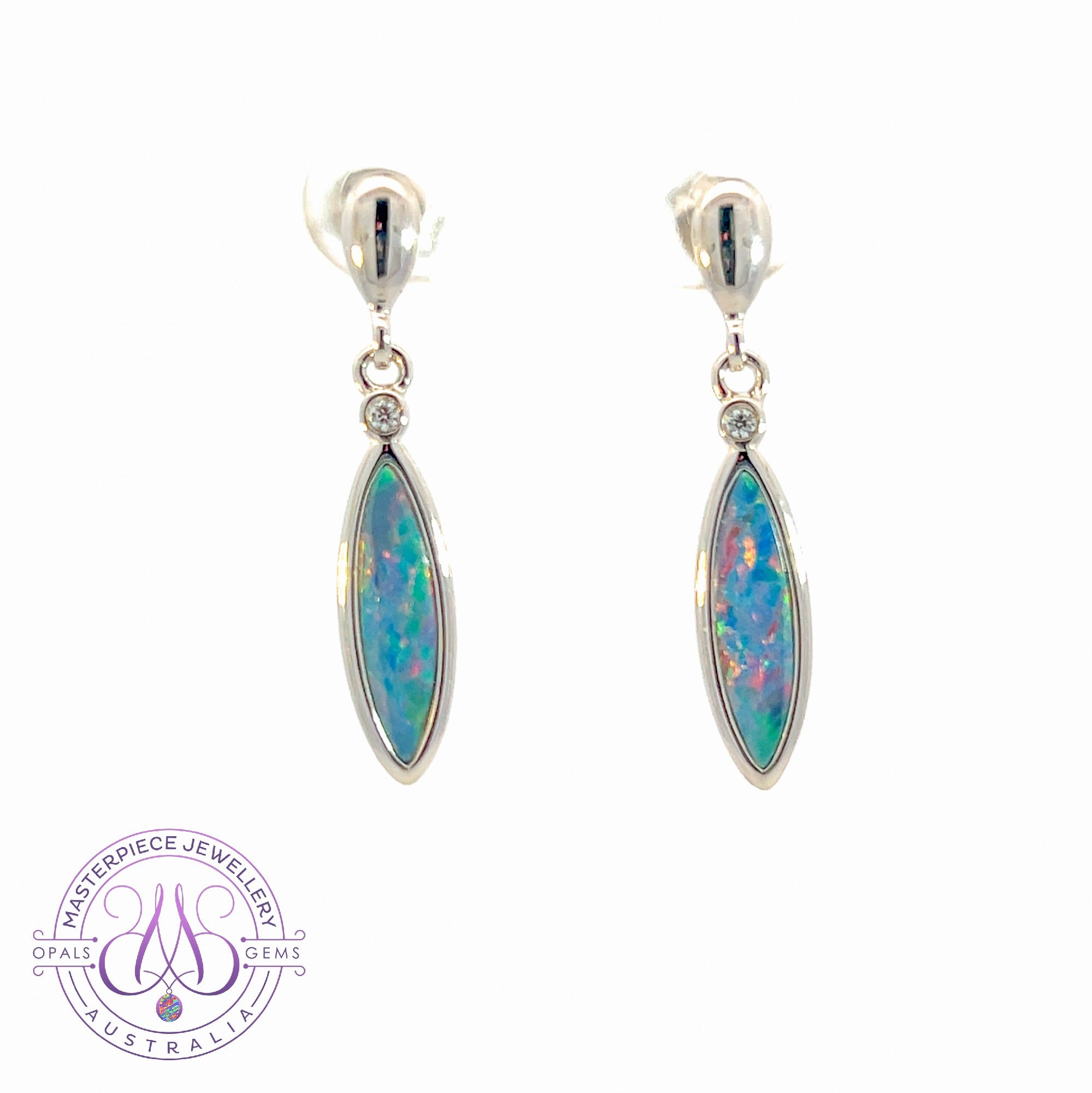 Sterling Silver dangling marquise shape Opal doublet earrings