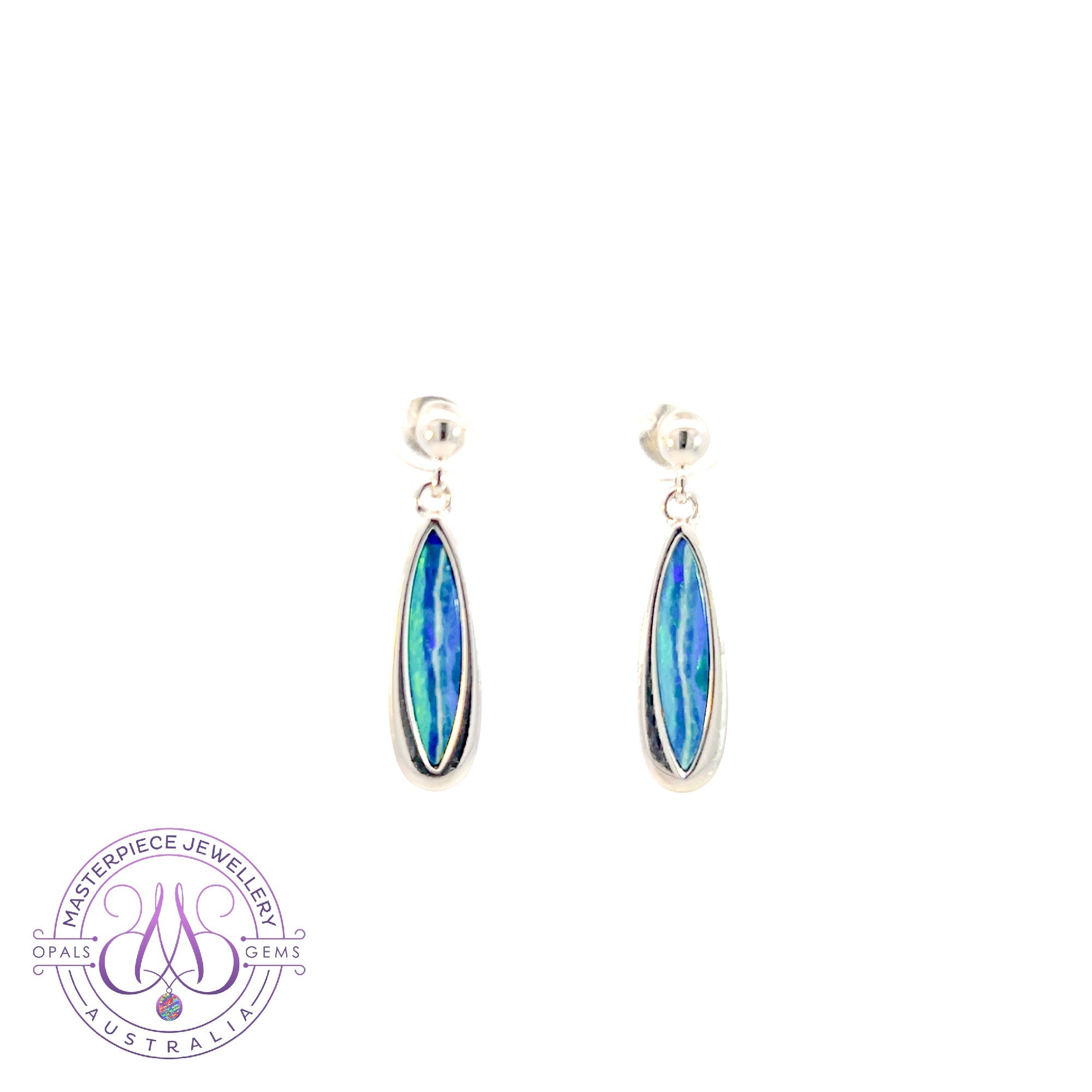 Sterling Silver long pear shape Opal doublet drop earrings