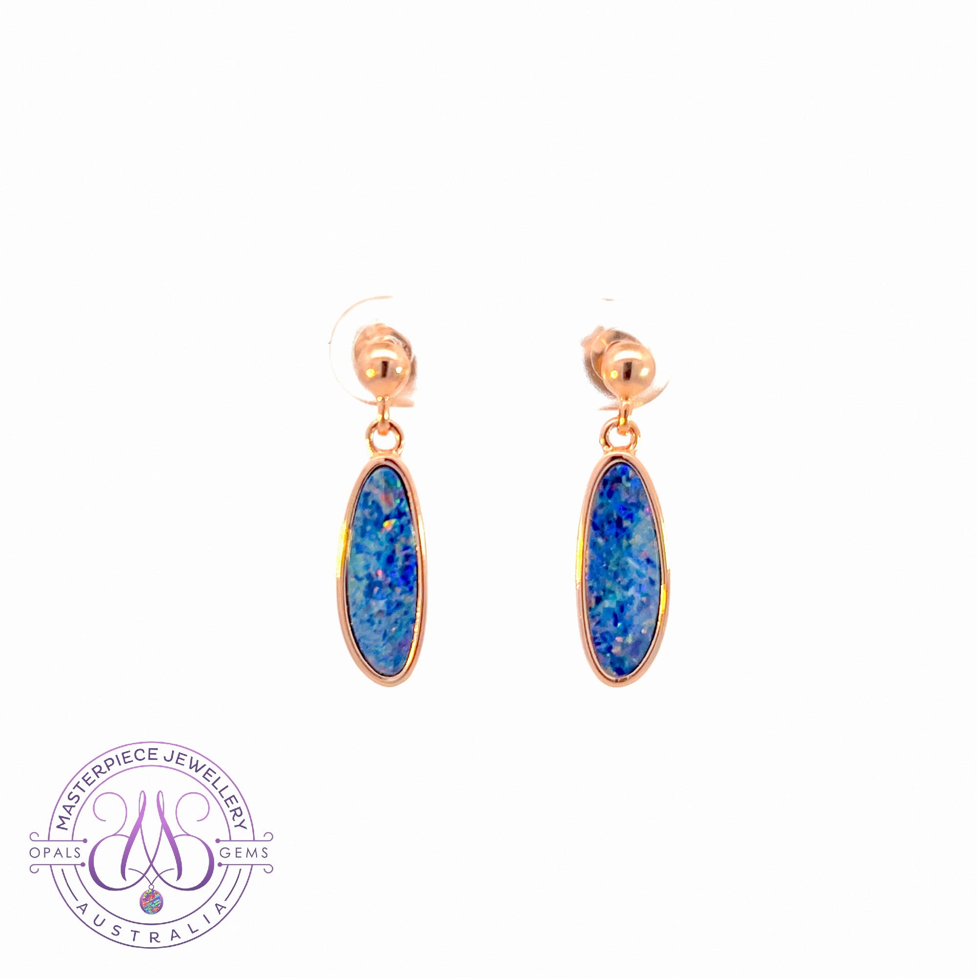 Rose Gold plated sterling silver drop earrings Opal doublets