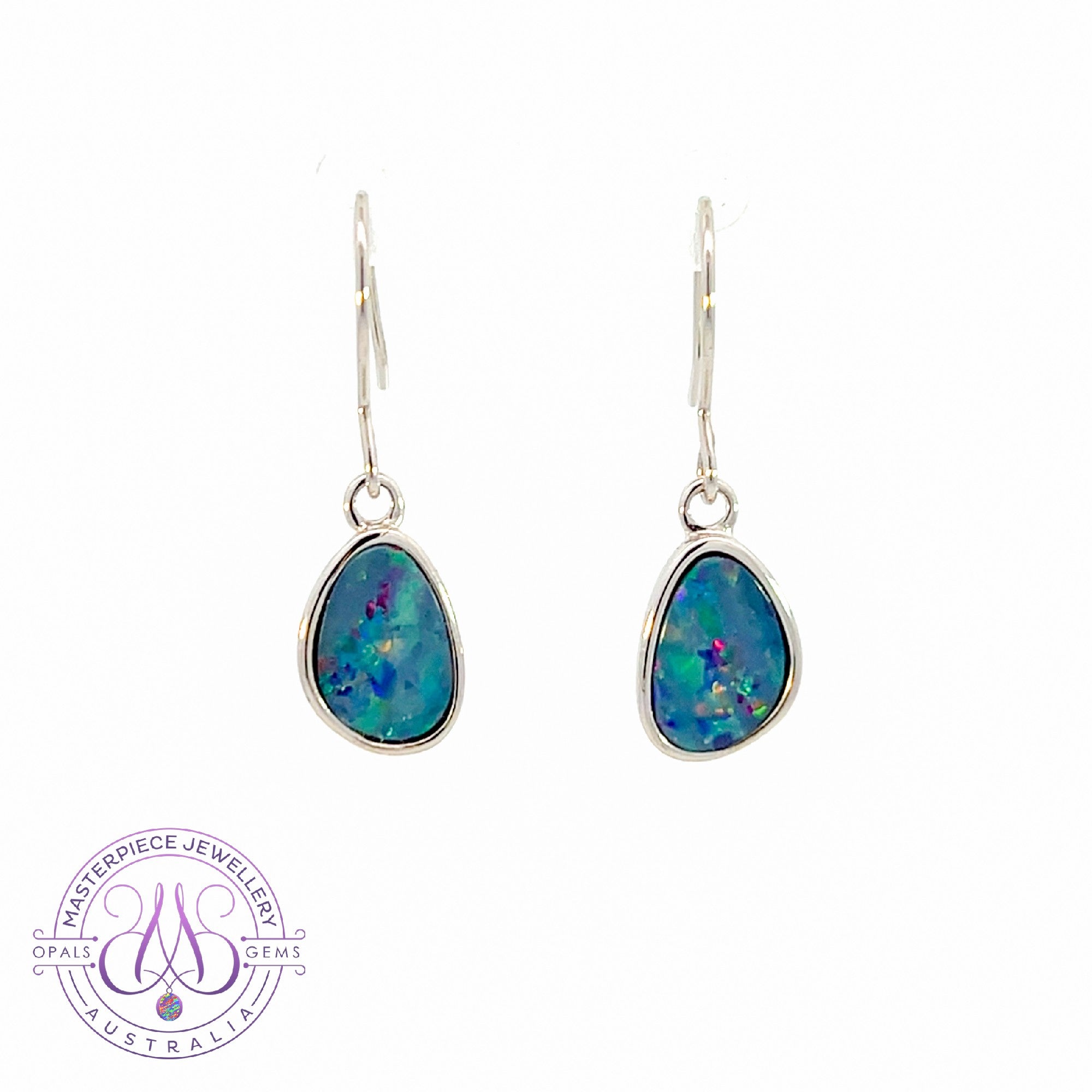 Sterling Silver dangling freeform shape Opal doublet earrings