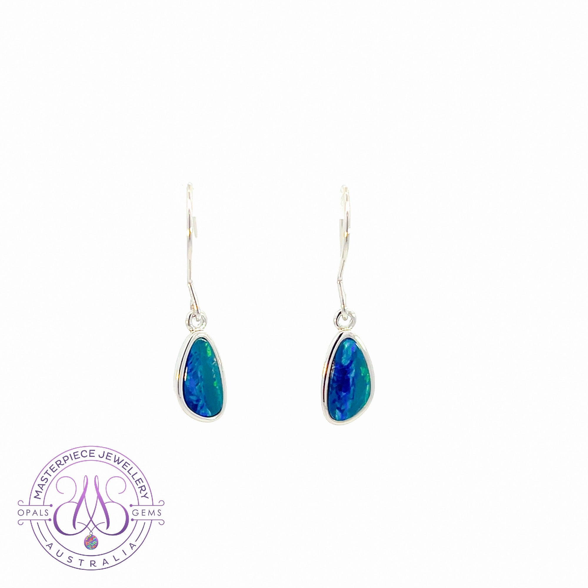 Sterling Silver dangling Blue Green freeform Opal doublets earrings