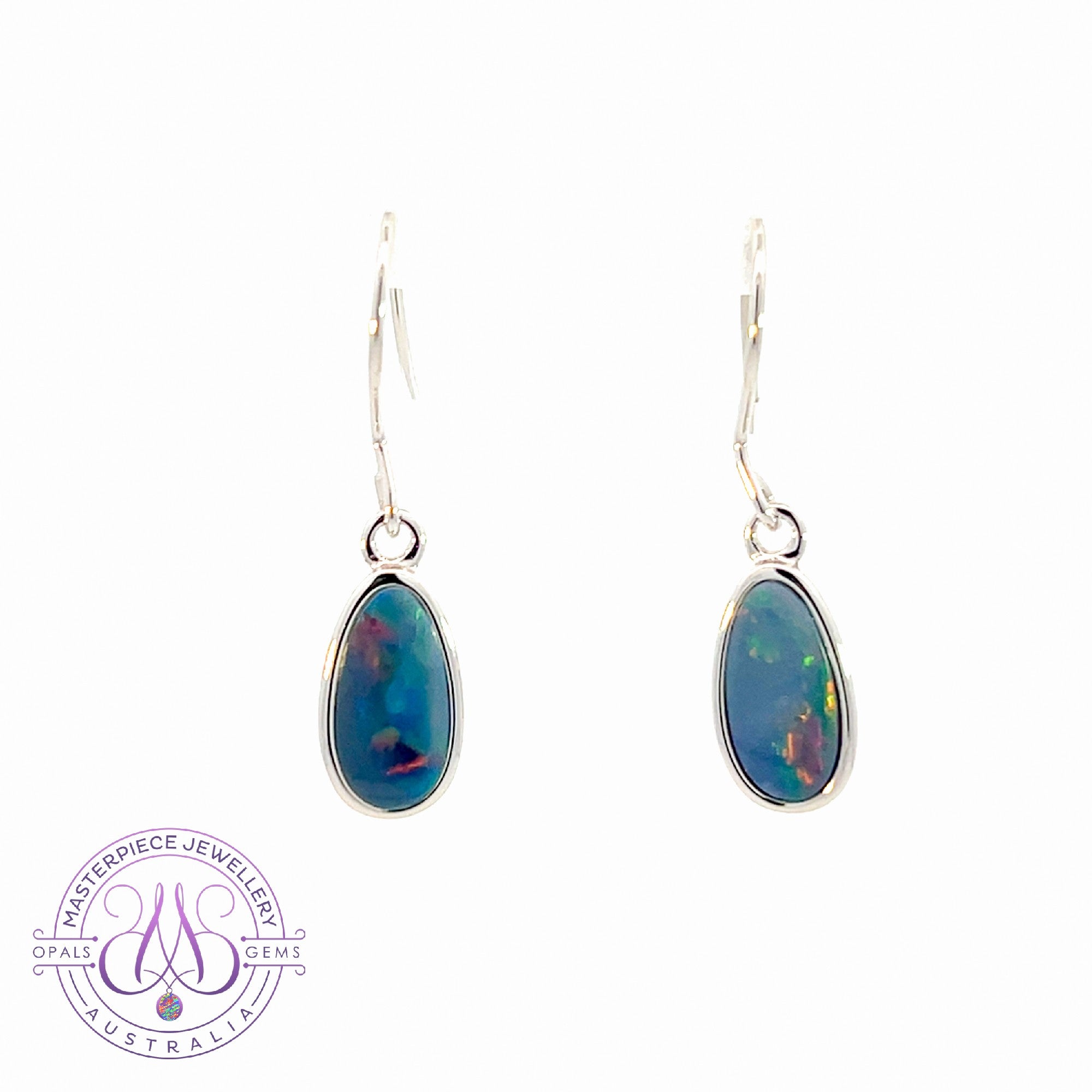 Sterling Silver Opal doublet dangling freeform earrings