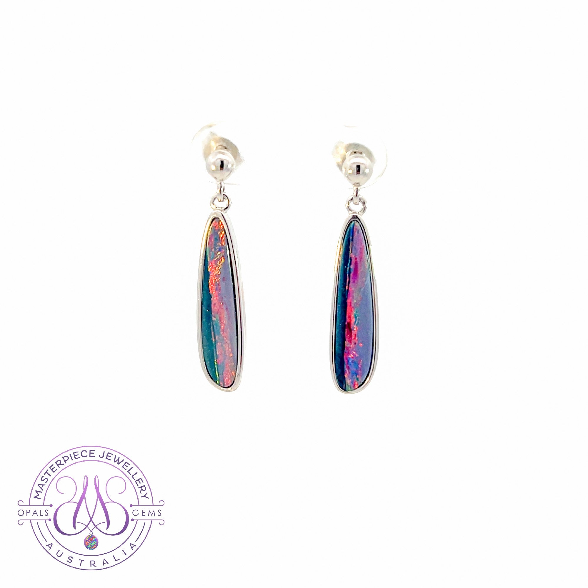 Sterling Silver long drop style Opal doublet earrings