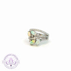 Platinum 3 band Marquise Opal and diamond ring 