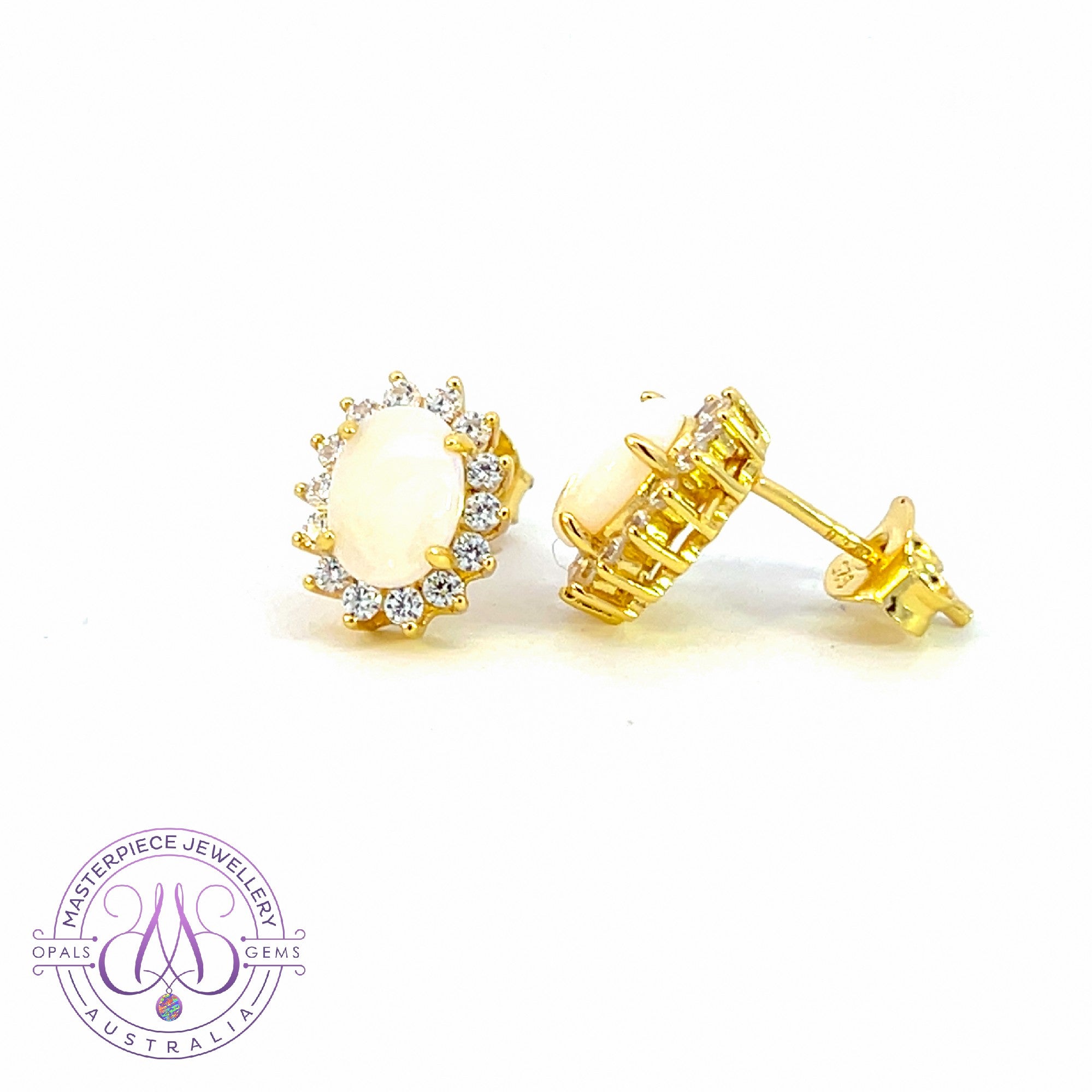 Pair of Gold plated silver White Opal cluster earring studs