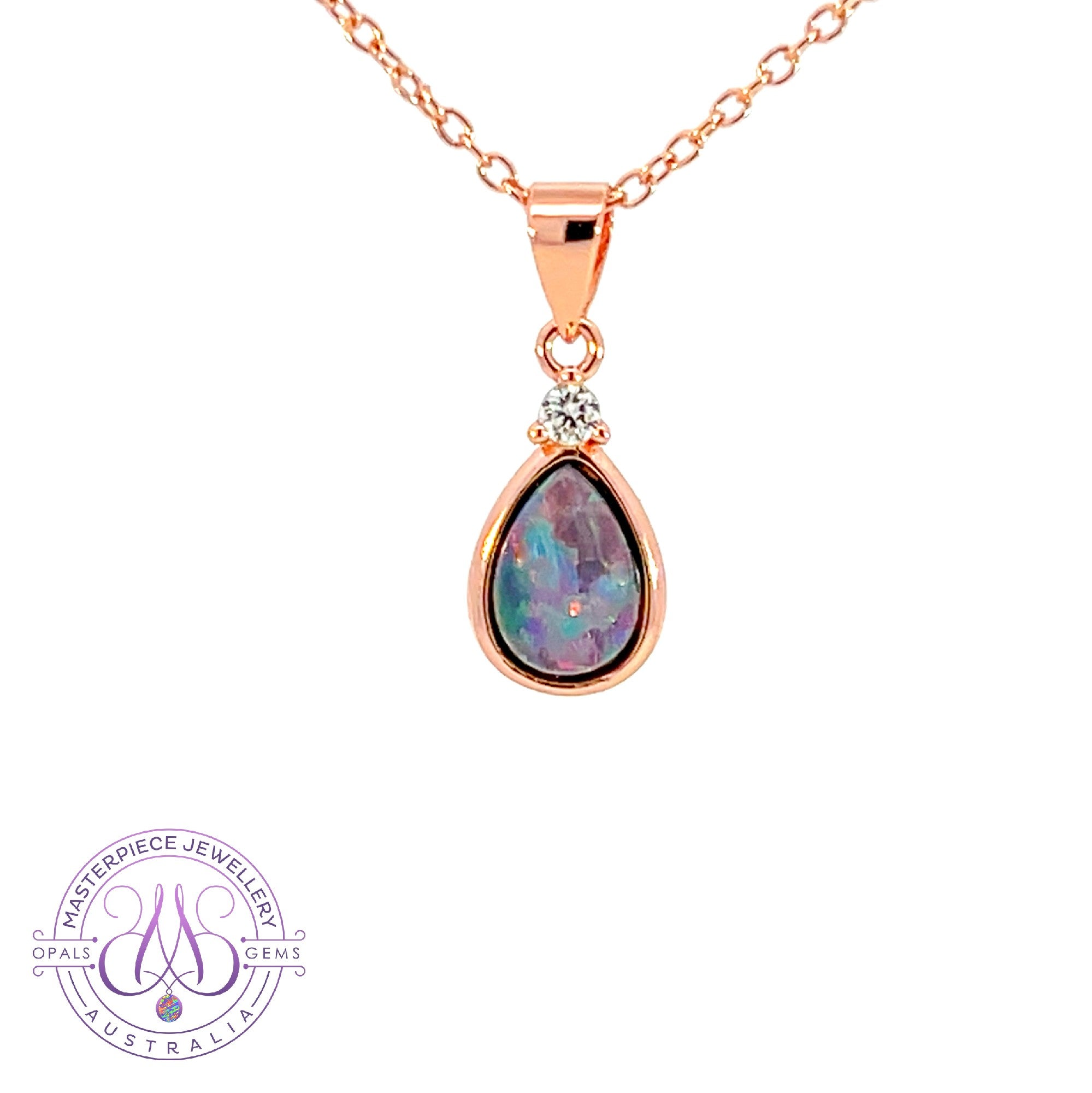 Rose Gold plated Silver pearshape Opal 7x5mm pendant