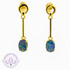 Gold Plated 8x6mm Opal triplet dangling claw set earrings