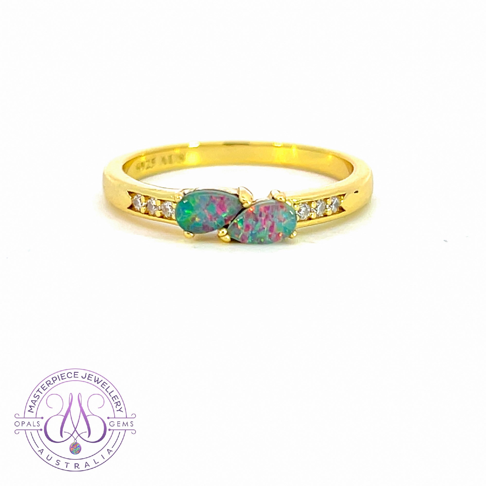 Gold plated Silver two pearshape opal triplet 5x3mm ring