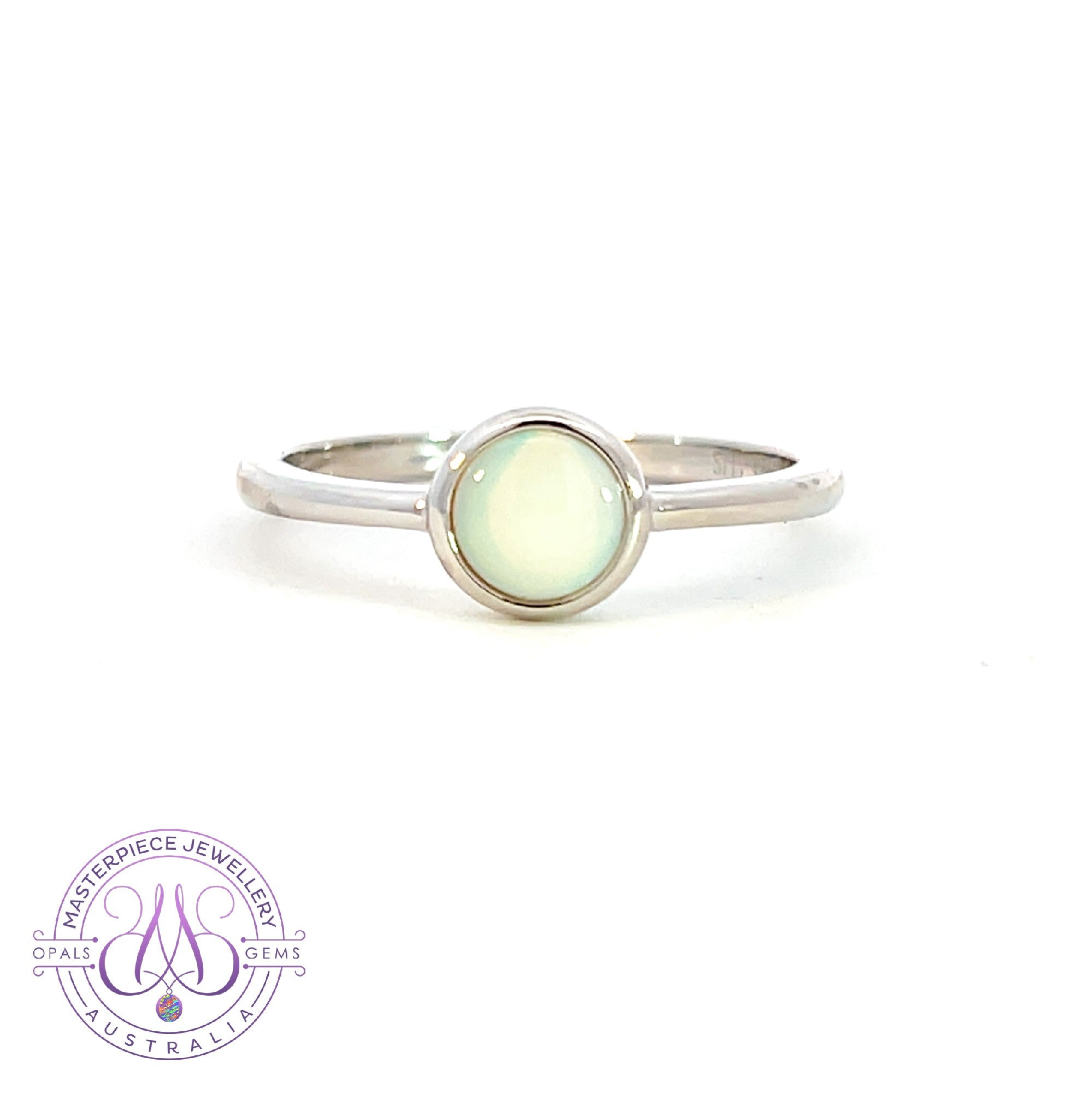 Sterling Silver 6mm Round White Opal solitaire ring