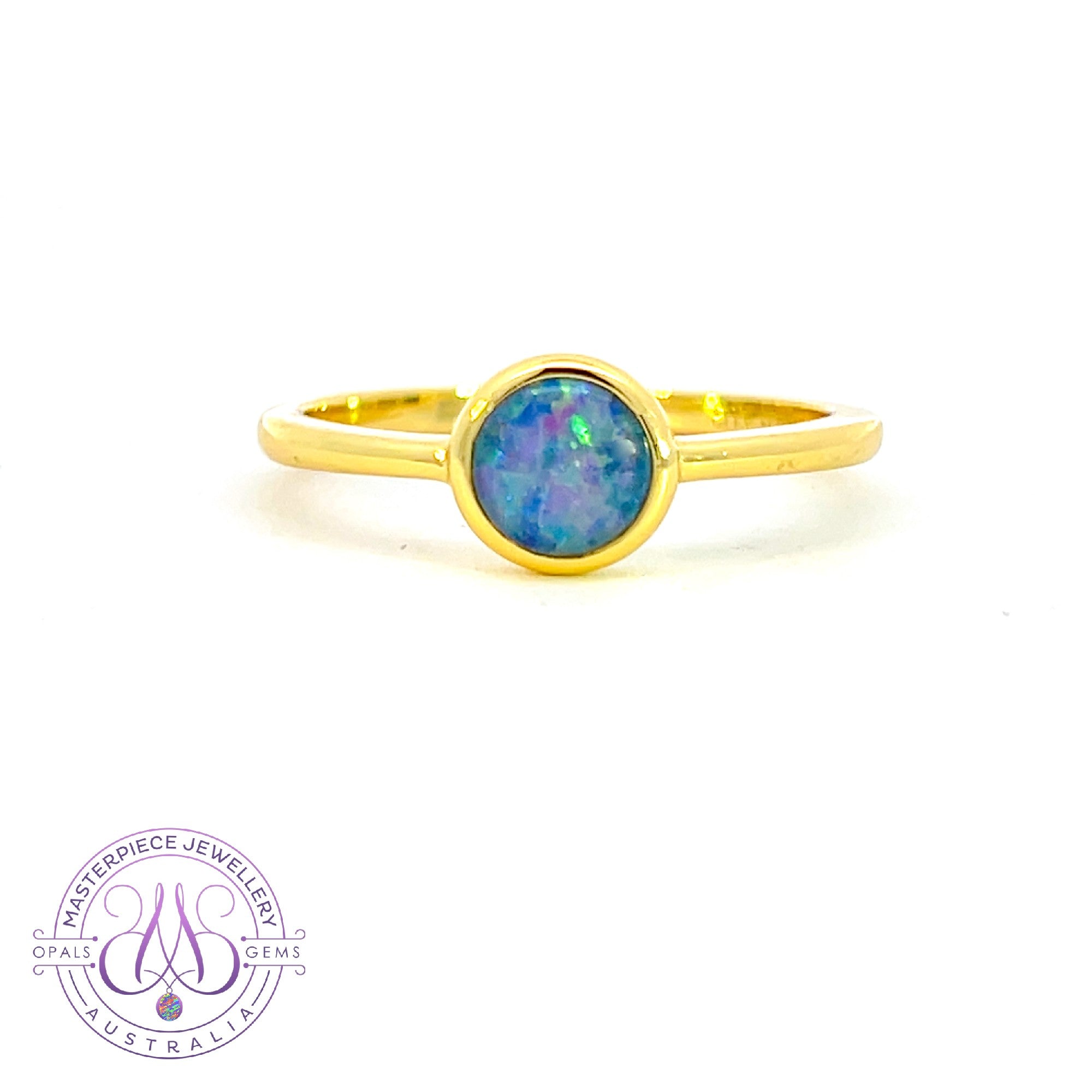 Gold Plated Silver 6mm Round Opal triplet ring bezel set