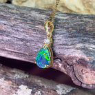 Sterling Silver Gold plated Opal triplet 13x8mm pear shape and cubic zirconia pendant - Masterpiece Jewellery Opal & Gems Sydney Australia | Online Shop