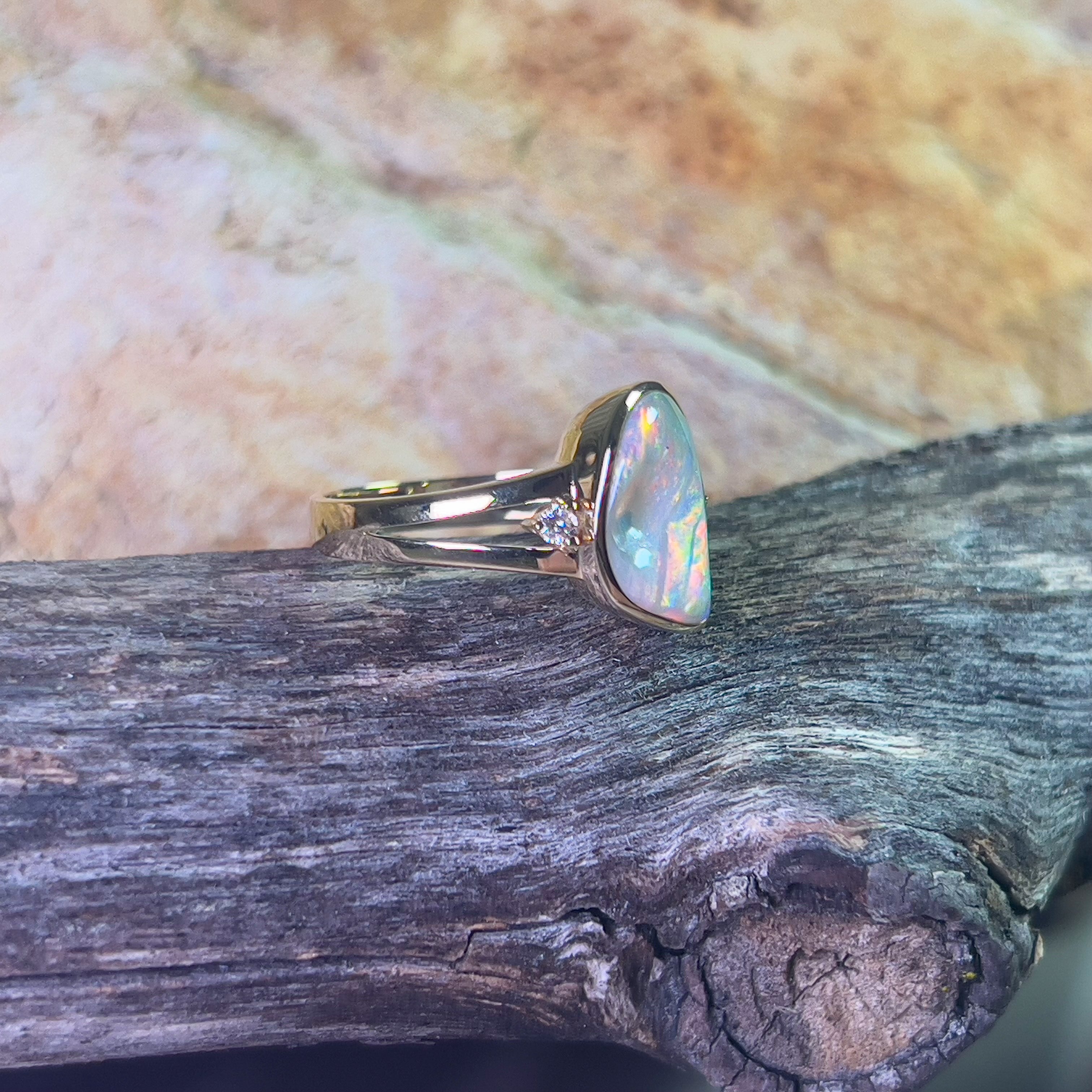 14kt Yellow gold freeform 1.53ct Crystal Opal and diamond ring - Masterpiece Jewellery Opal & Gems Sydney Australia | Online Shop