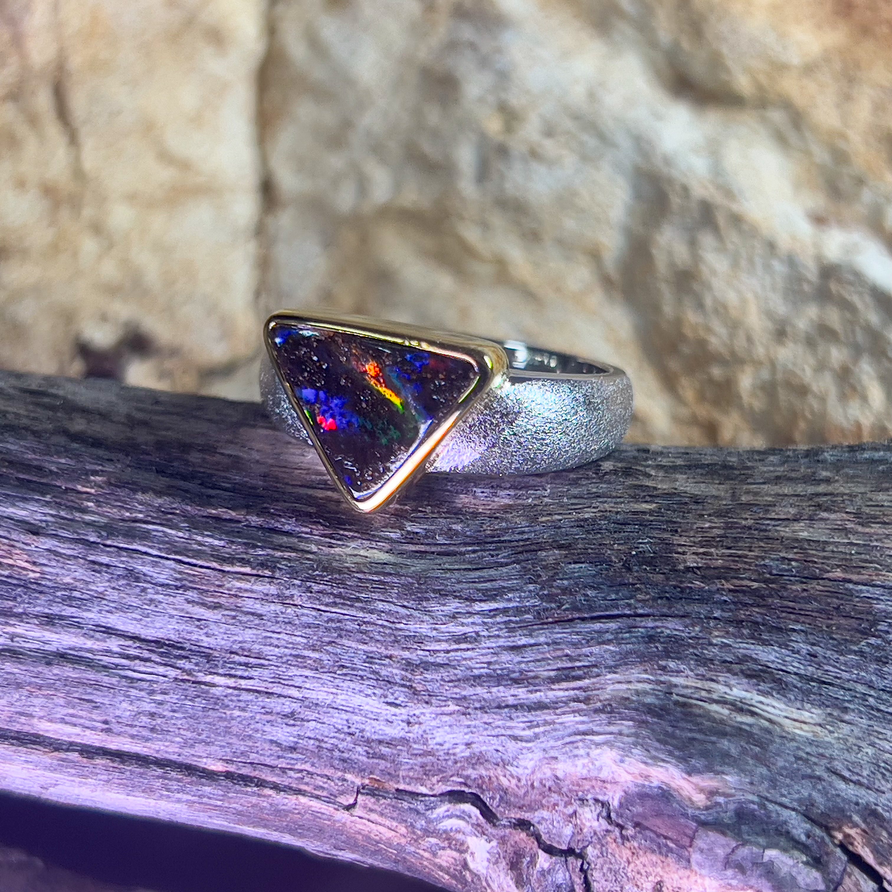 Sterling Silver matte and gold plated Boulder Opal 2.8ct ring - Masterpiece Jewellery Opal & Gems Sydney Australia | Online Shop