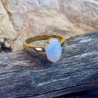 Gold plated sterling silver solitaire White Opal 1.5ct ring - Masterpiece Jewellery Opal & Gems Sydney Australia | Online Shop