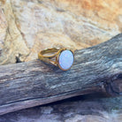 Gold plated Sterling Silver bezel set 1.35ct White Opal ring split shank - Masterpiece Jewellery Opal & Gems Sydney Australia | Online Shop