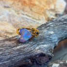 Gold Plated Sterling Silver split ring with Heart Shape Black Opal 2.23ct - Masterpiece Jewellery Opal & Gems Sydney Australia | Online Shop