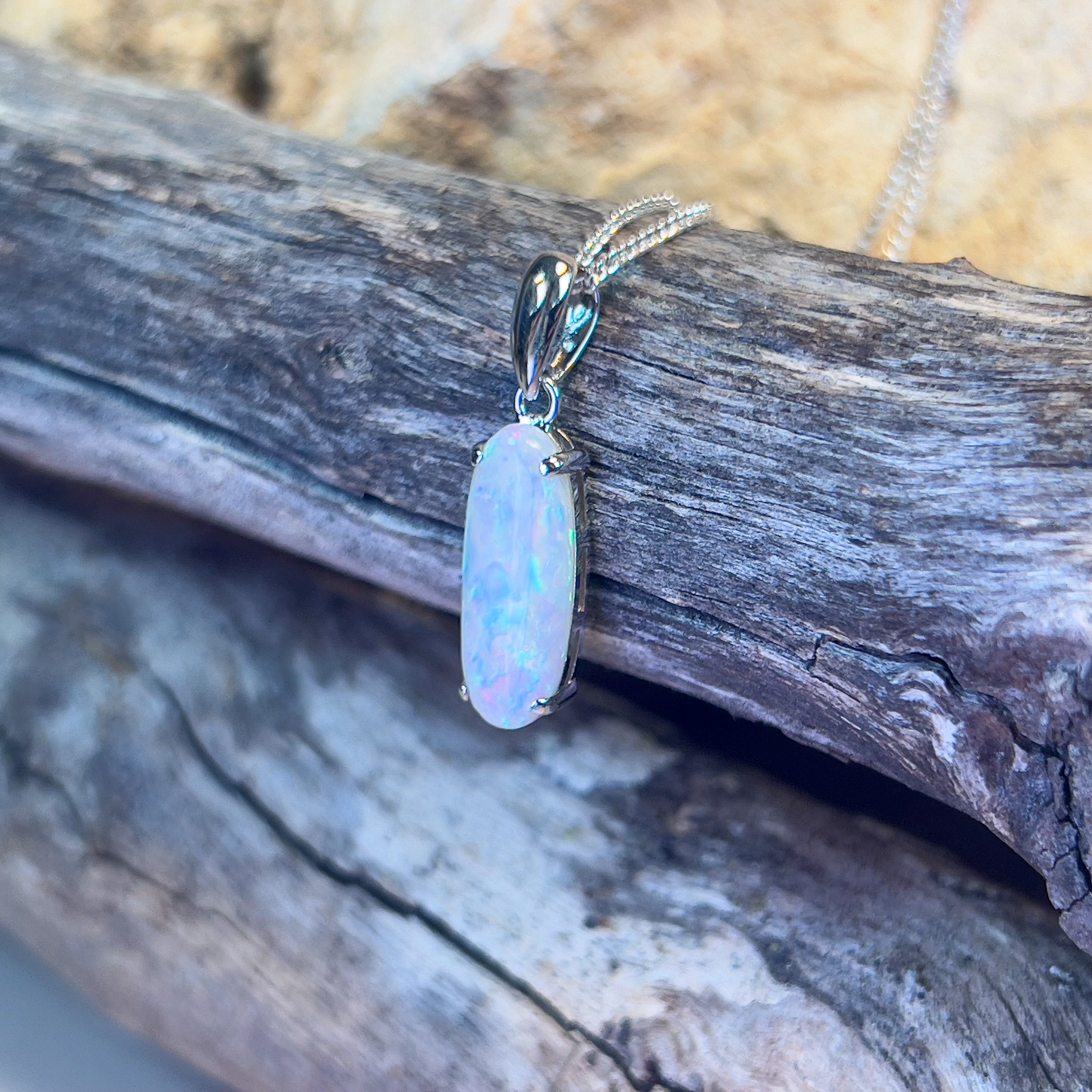 Sterling Silver Light Opal 1.8ct Oval claw pendant - Masterpiece Jewellery Opal & Gems Sydney Australia | Online Shop