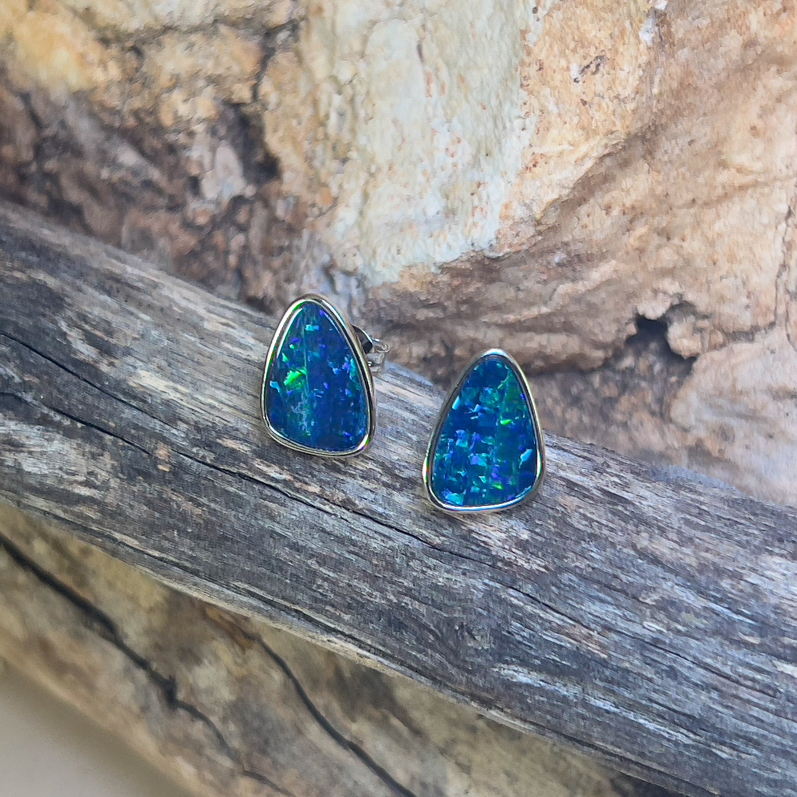Sterling Silver freeform blue opal studs - Masterpiece Jewellery Opal & Gems Sydney Australia | Online Shop