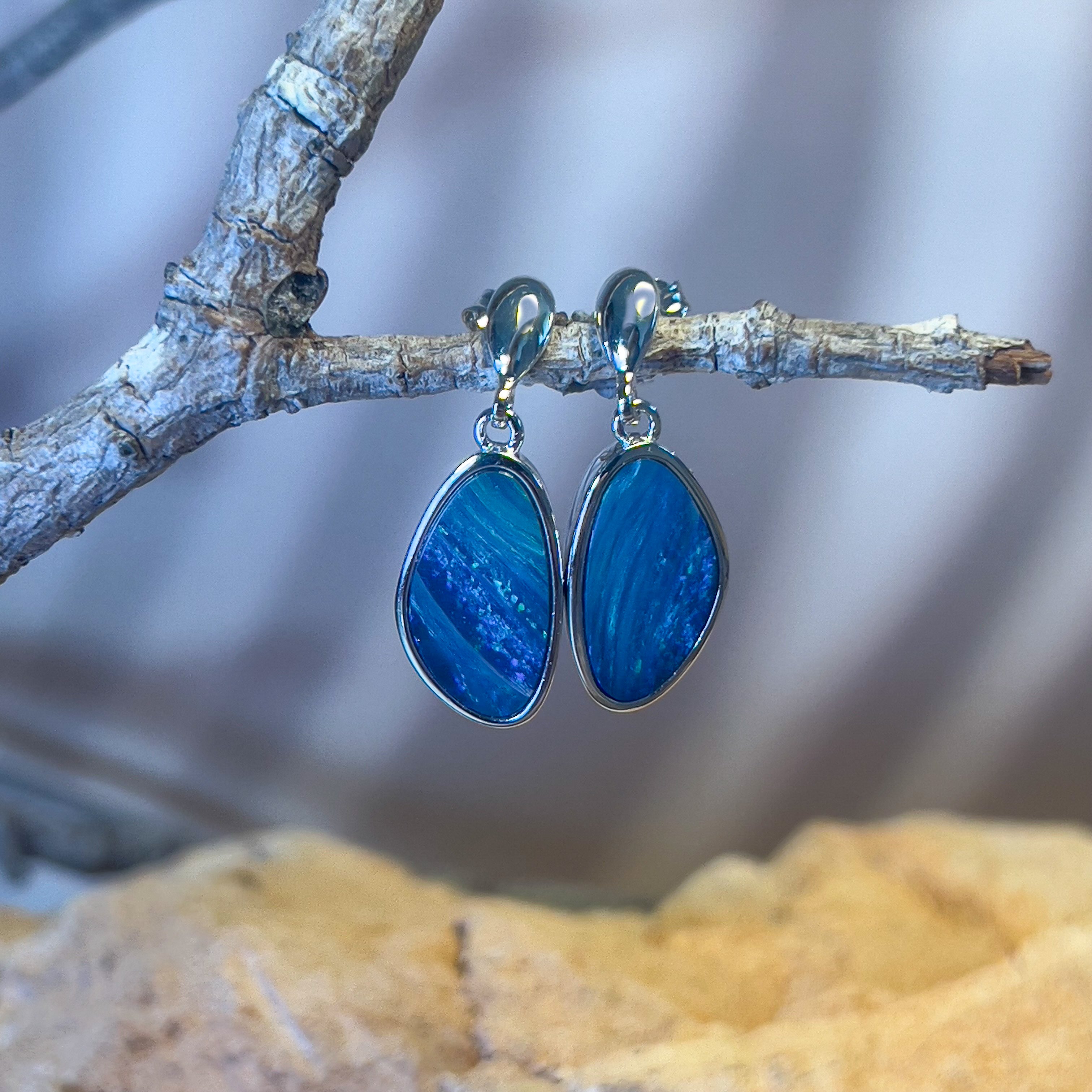 silver opal dangle earrings