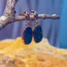 Rose Gold plated sterling silver rectangular shape dangling Opal doublet earrings - Masterpiece Jewellery Opal & Gems Sydney Australia | Online Shop