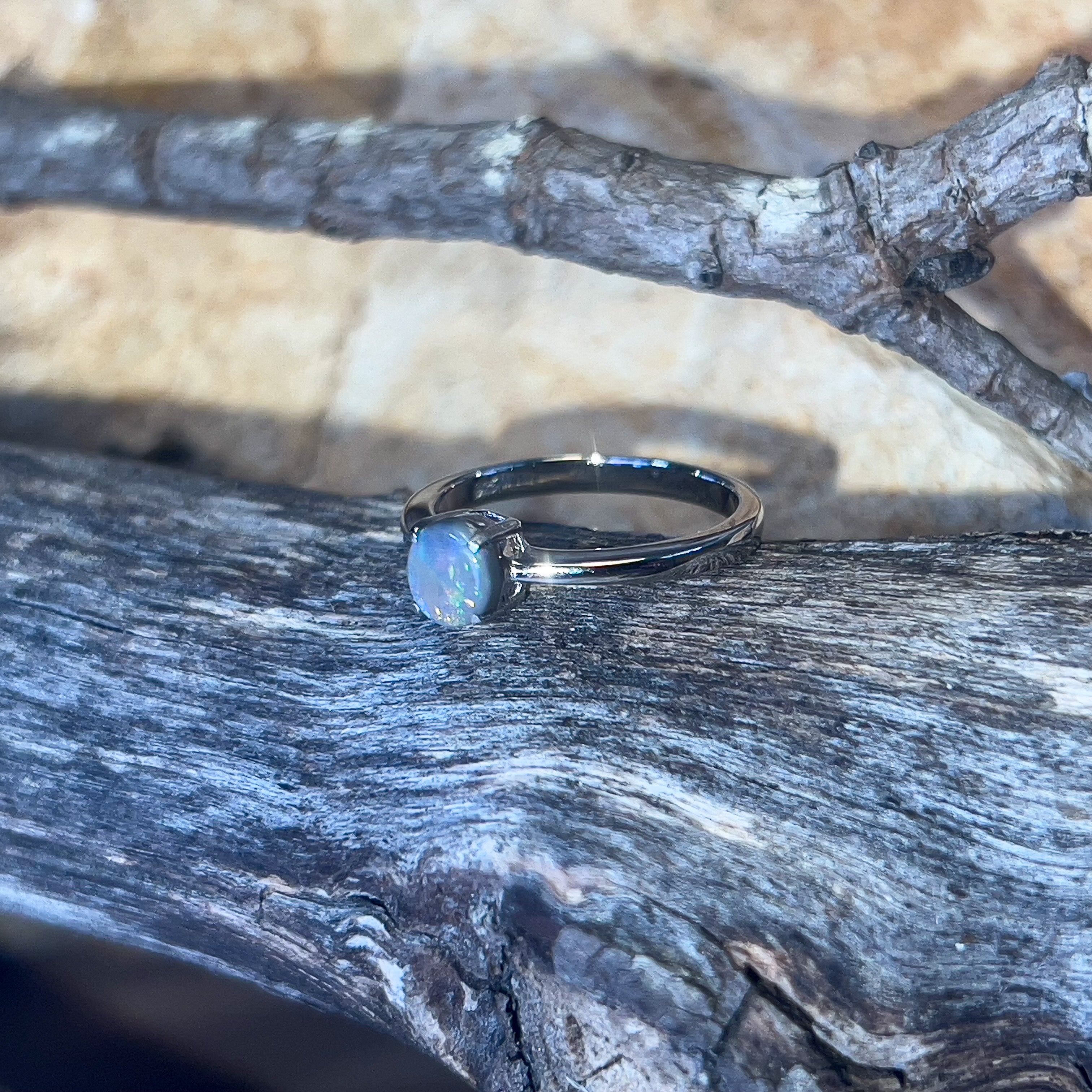 Sterling Silver Black Opal 0.4ct solitaire ring claw set - Masterpiece Jewellery Opal & Gems Sydney Australia | Online Shop