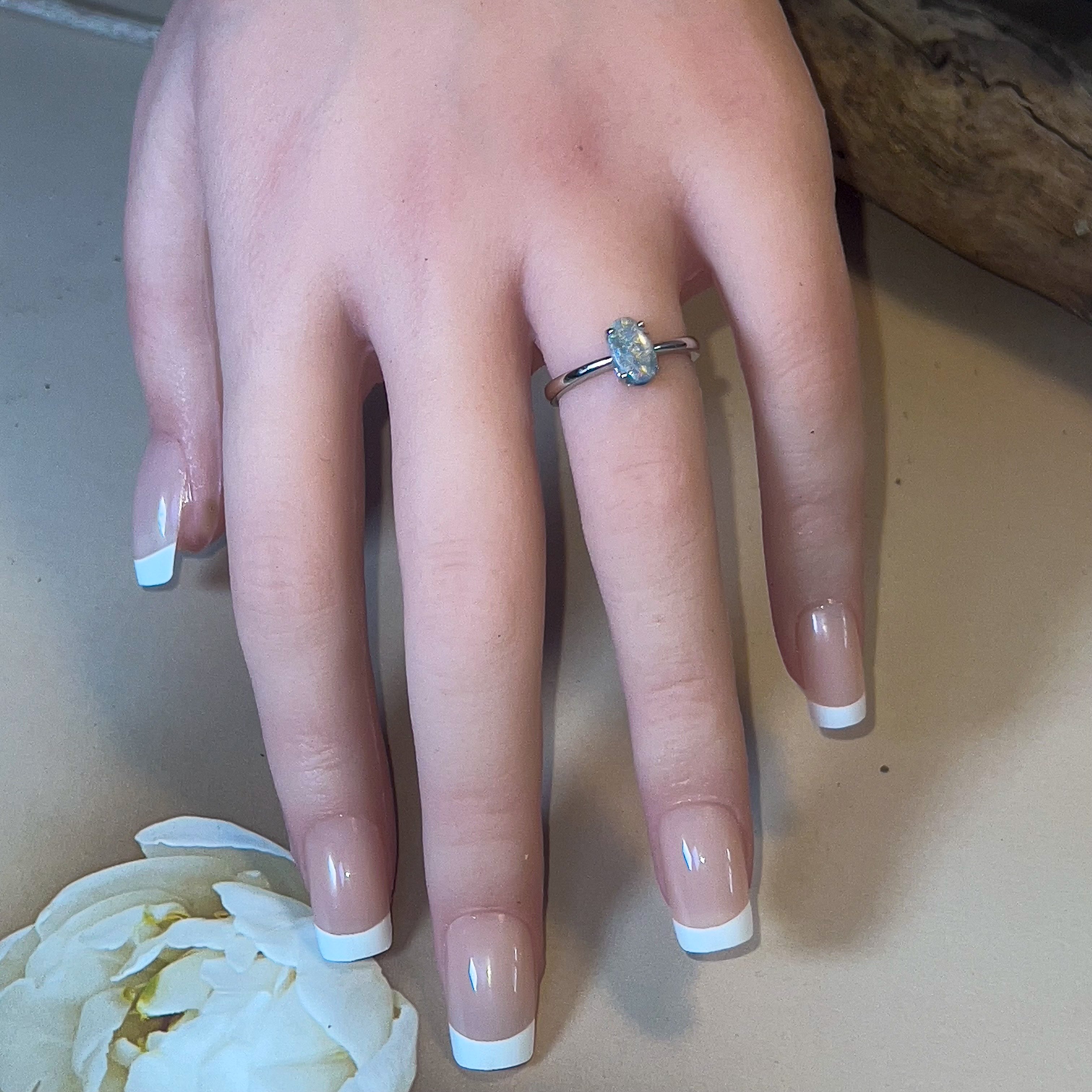 Sterling Silver Black Opal 0.67ct solitaire claw set ring - Masterpiece Jewellery Opal & Gems Sydney Australia | Online Shop