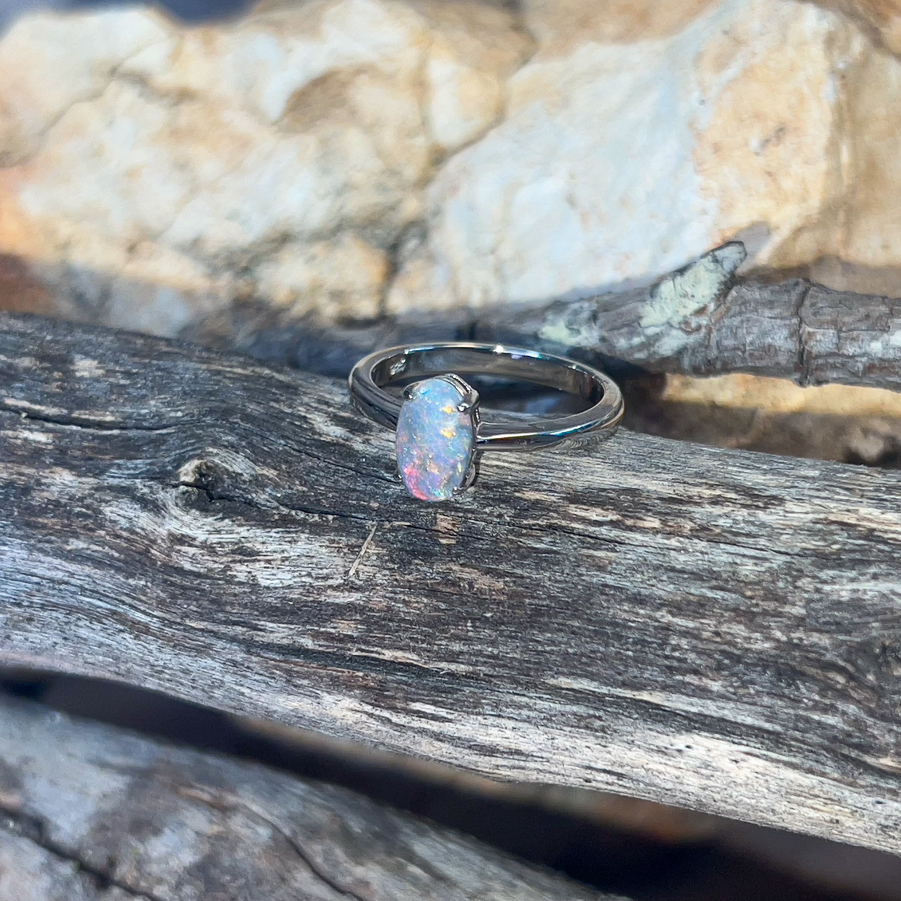 Sterling Silver Black Opal 0.67ct solitaire claw set ring - Masterpiece Jewellery Opal & Gems Sydney Australia | Online Shop
