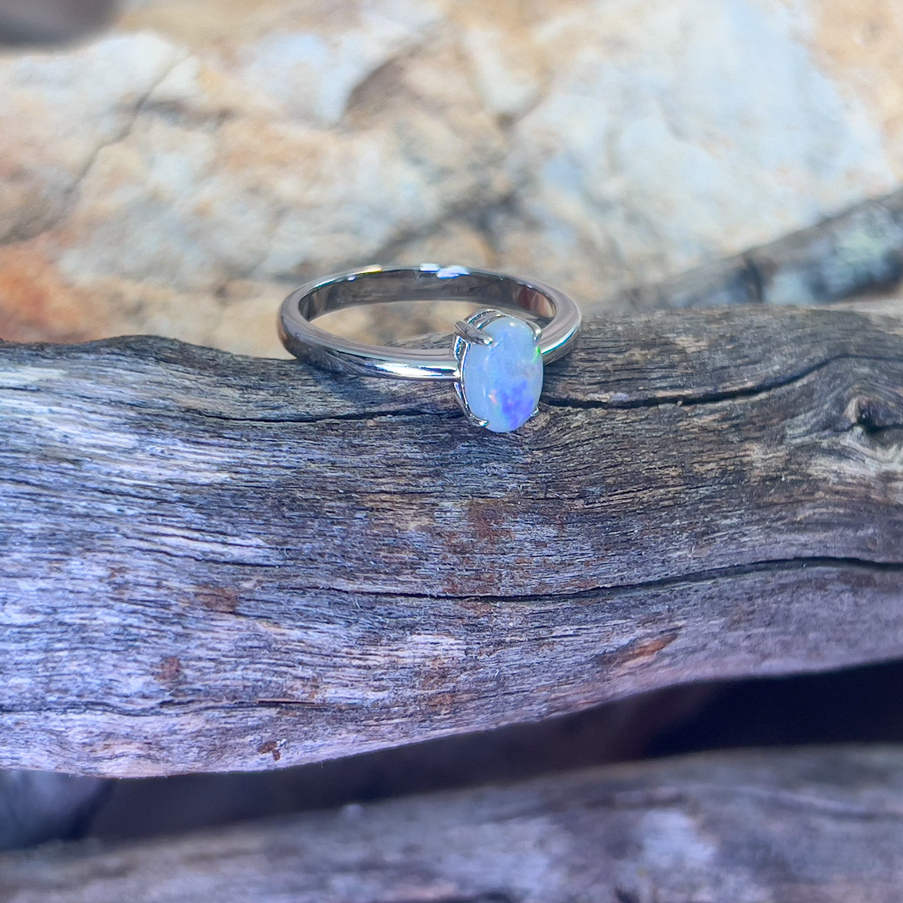 Sterling Silver Black Opal 0.65ct solitaire ring - Masterpiece Jewellery Opal & Gems Sydney Australia | Online Shop