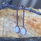 Rose Gold plated Sterling Silver White Opal dangling bar style earrings - Masterpiece Jewellery Opal & Gems Sydney Australia | Online Shop