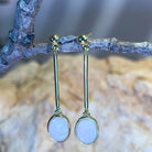 Gold Plated long bar dangling earrings with White Opals 9x7mm - Masterpiece Jewellery Opal & Gems Sydney Australia | Online Shop